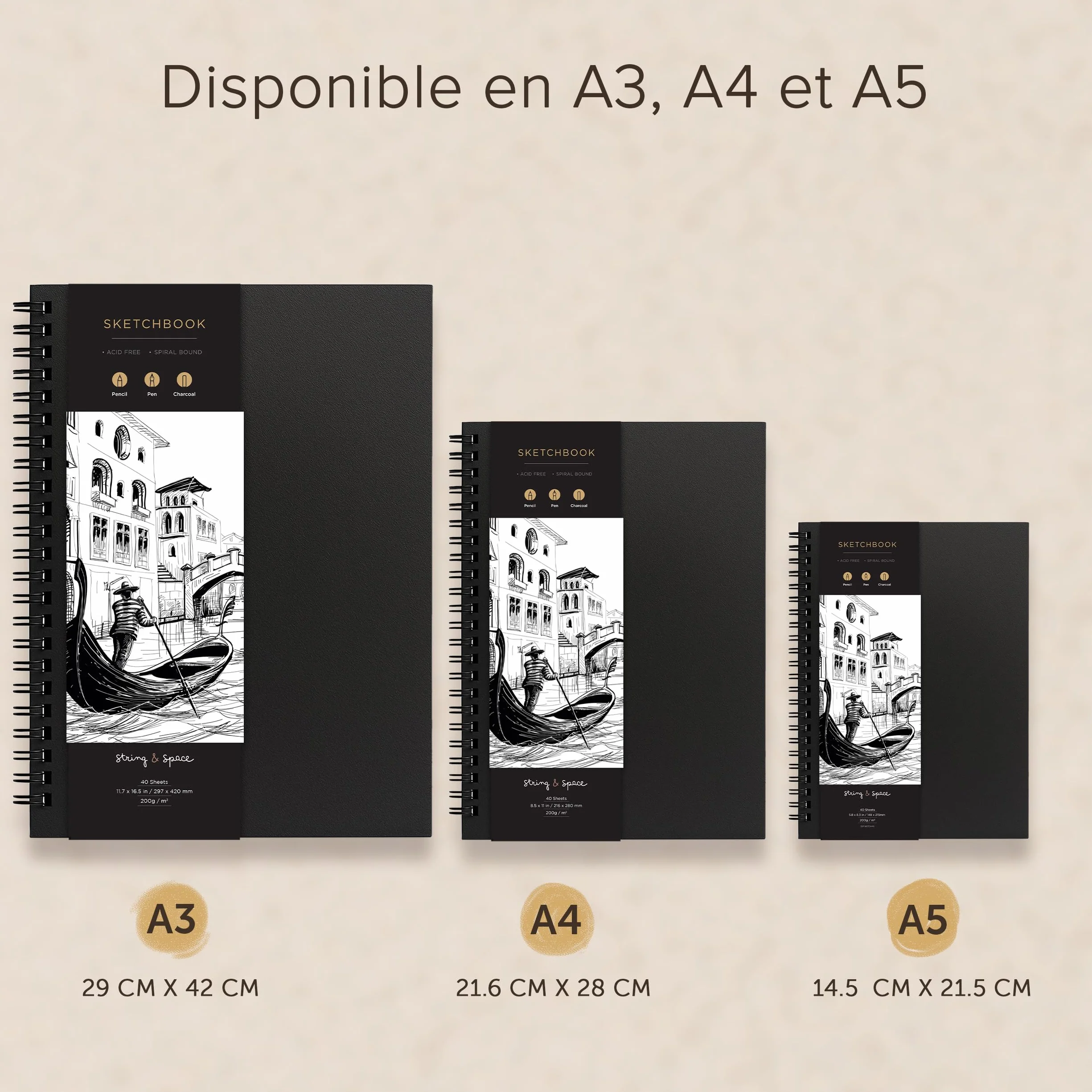 Carnet à Dessin Relié A4 200 GSM 21 x 29 cm 40 feuilles 80 Pages
