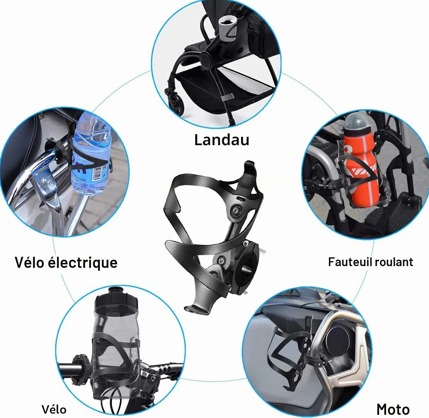 Bicyclette VTT Support Adaptateur pour Porte Bouteille en Alliage d'Aluminium, Facile à Installer Vélo Fixation pour Porte Bidon Verrouillé Double Face sur Guidon Tige De Selle, Noir