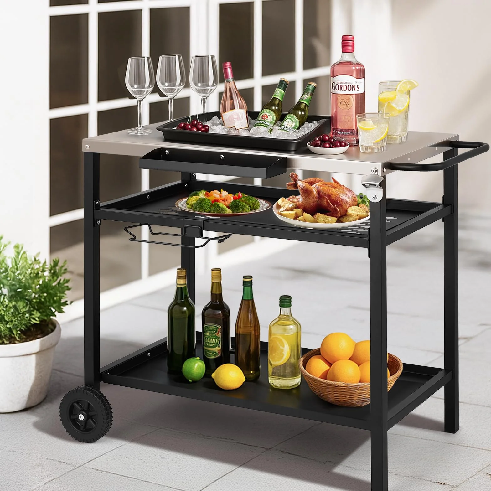 Desserte à roulettes Chariot de Barbecue Mobile 3 Niveaux 97x51x83 cm Acier Inoxydable