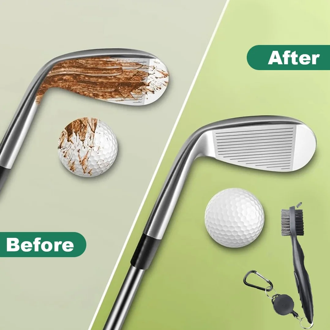 Brosse de Nettoyage pour Clubs de Golf Double Face avec Clip Mousqueton
