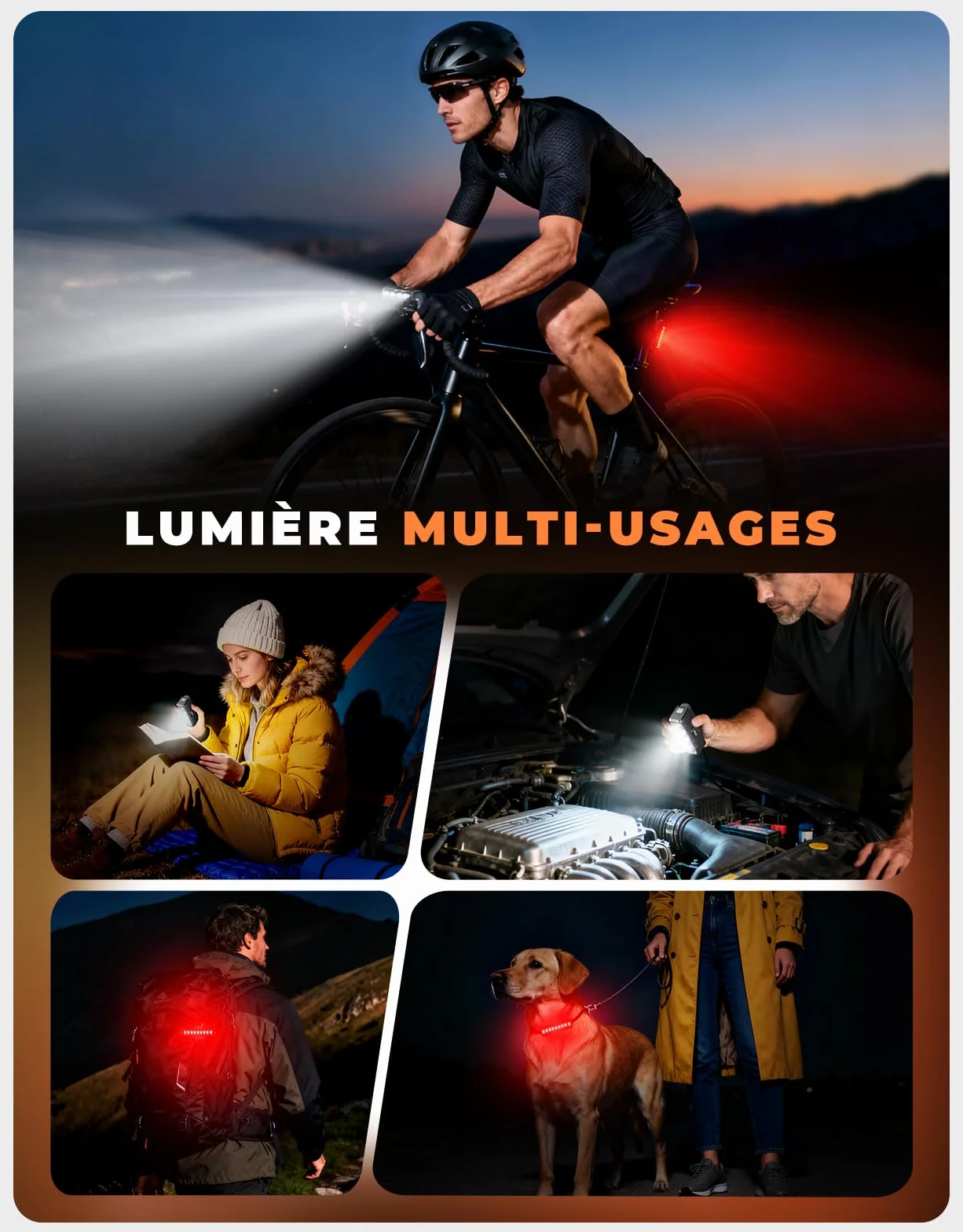 EOIWUY Lumiere Velo Avant et Arriere 1500LM Super Lumineux Eclairage Velo LED Rechargeable USB IP65 Lampe Velo