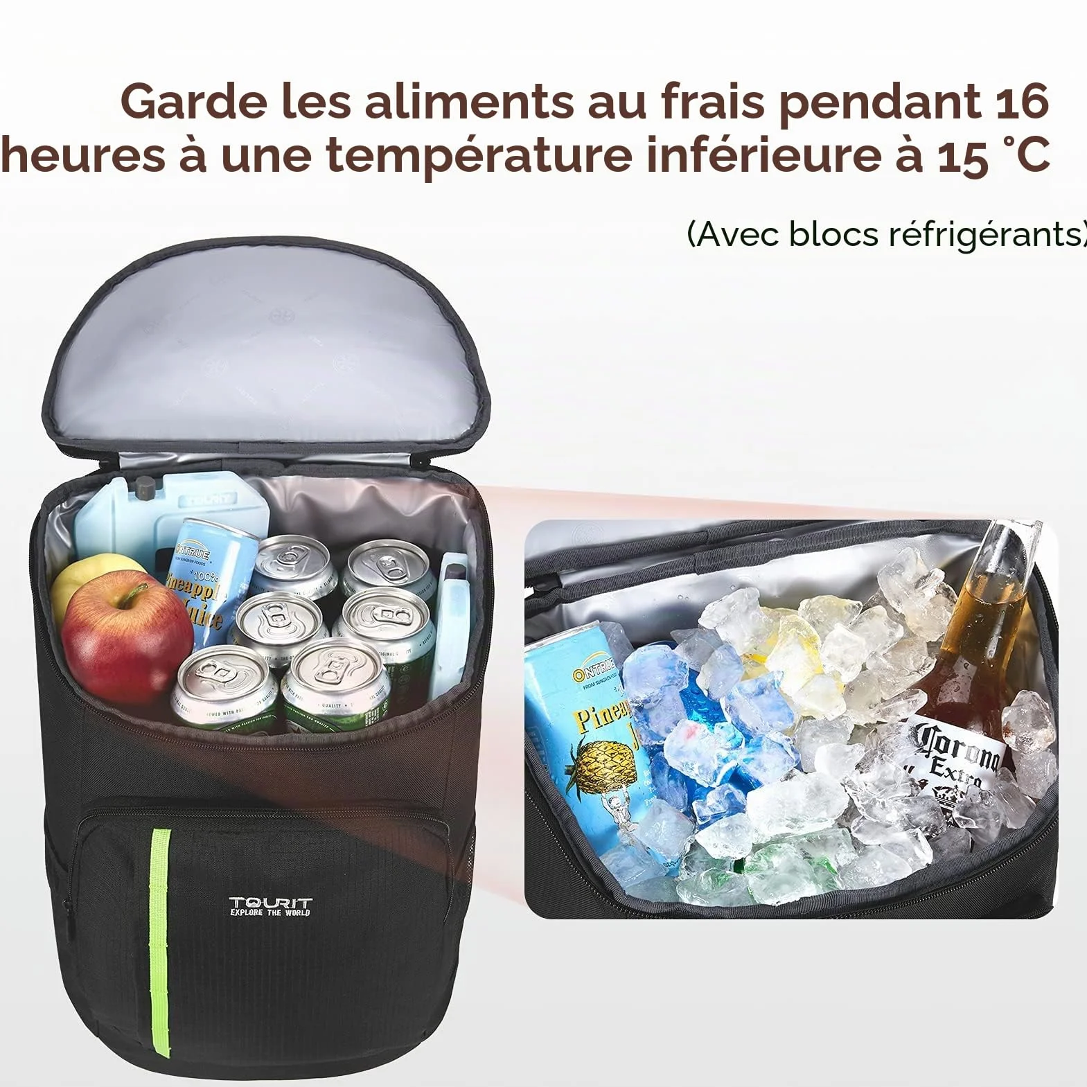 TOURIT Sac à Dos Isotherme isolé 30 canettes Sac à Dos léger avec Sac Isotherme pour Hommes, Femmes pour déjeuner, Pique-Nique, randonnée, Plage, Parc ou Excursions d'une journée