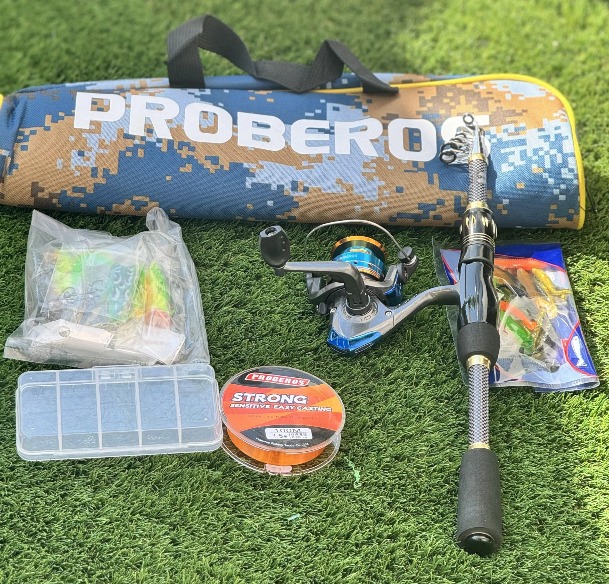 Kit de pêche complet avec sac à dos JCSSHOPING - Canne à pêche 1,8 m, moulinet, vinyles, cuillères, fil et rapeles