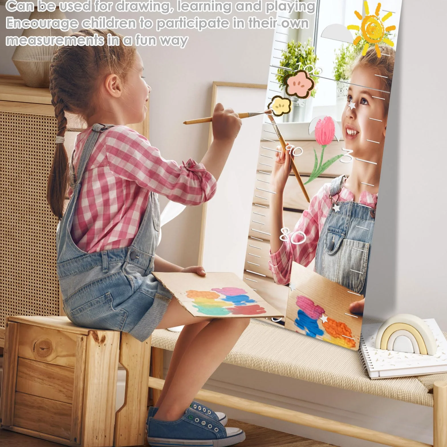 Tableau de croissance enfant 3 en 1 miroir autocollants règle souple mur puzzle hauteur