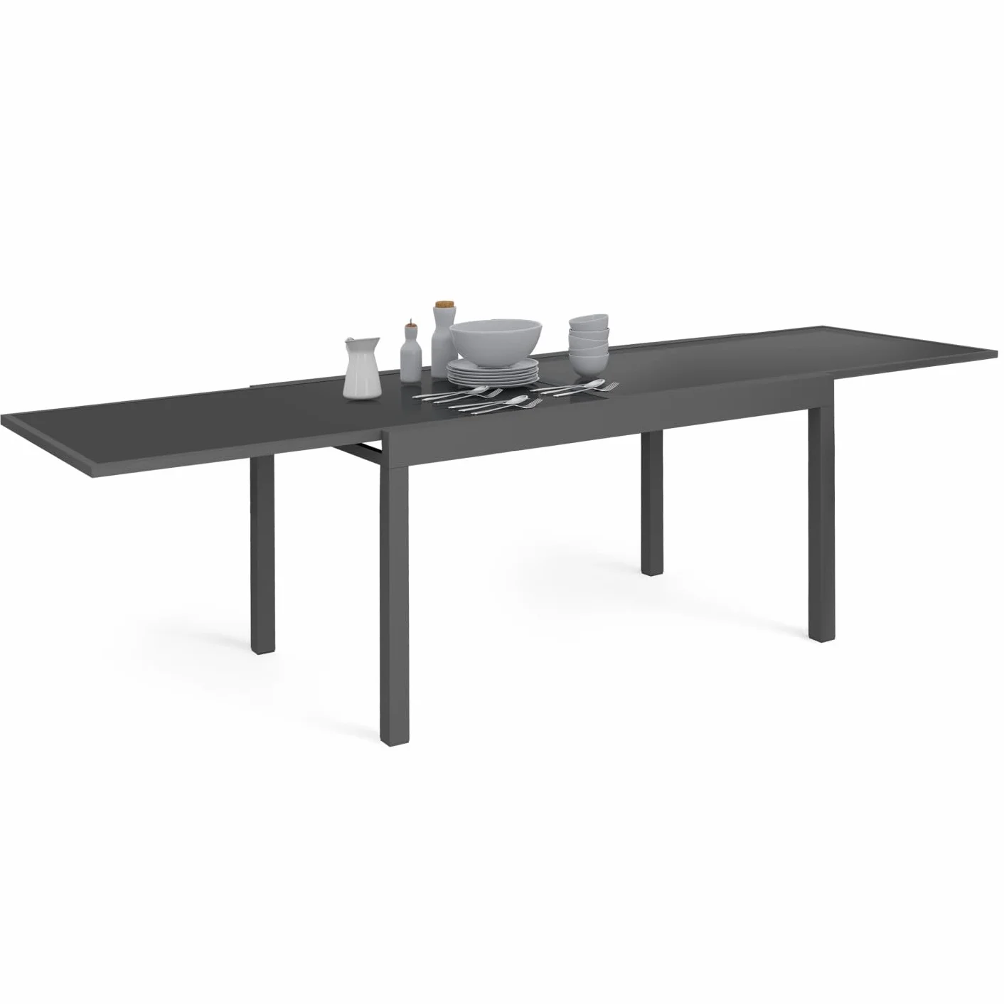 Table de Jardin Extensible Madrid 135-270 cm Gris Anthracite 8-12 Personnes