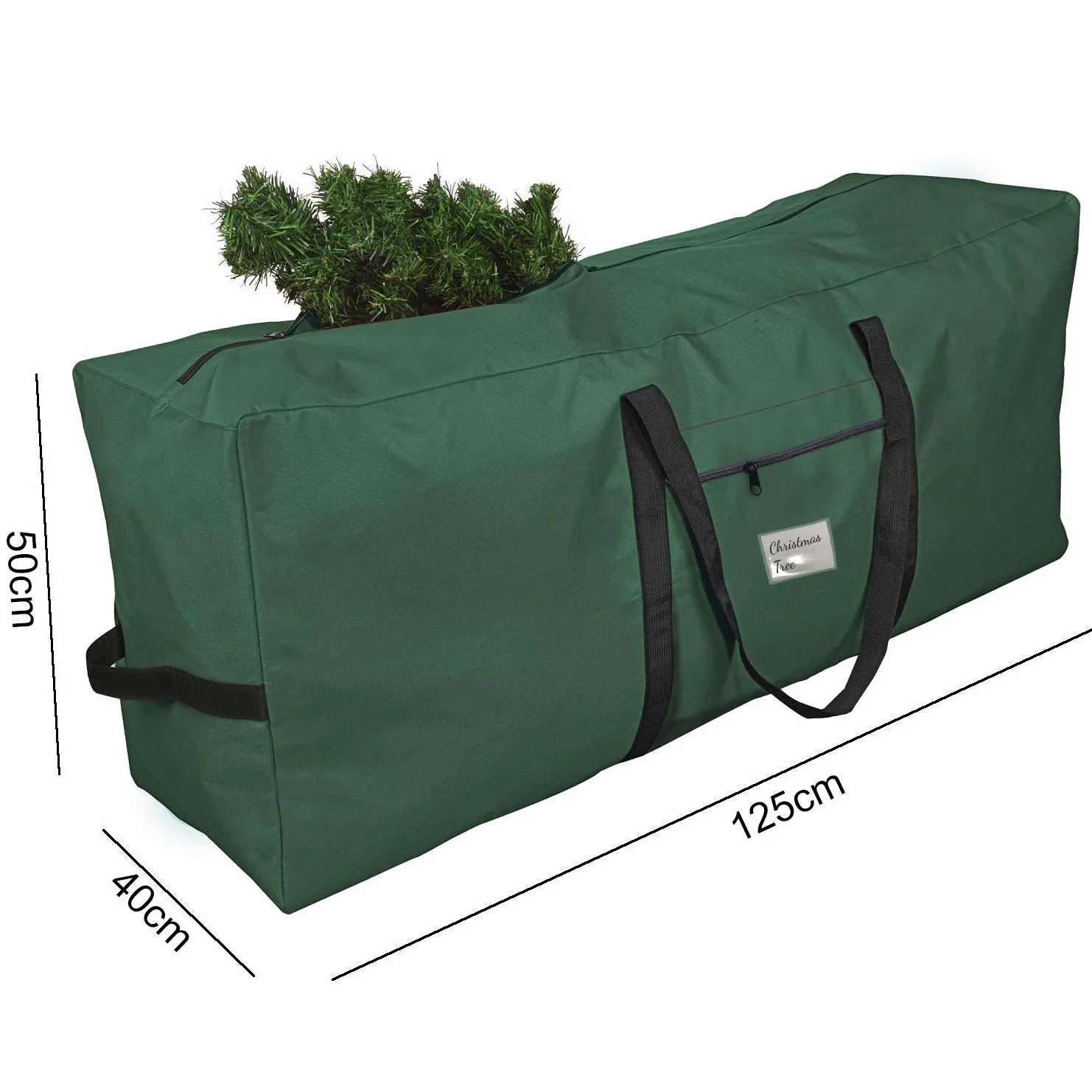 Sac de Rangement Sapin Noël 125 cm Résistant Déchirure Poignée Double Fermeture Glissière Vert