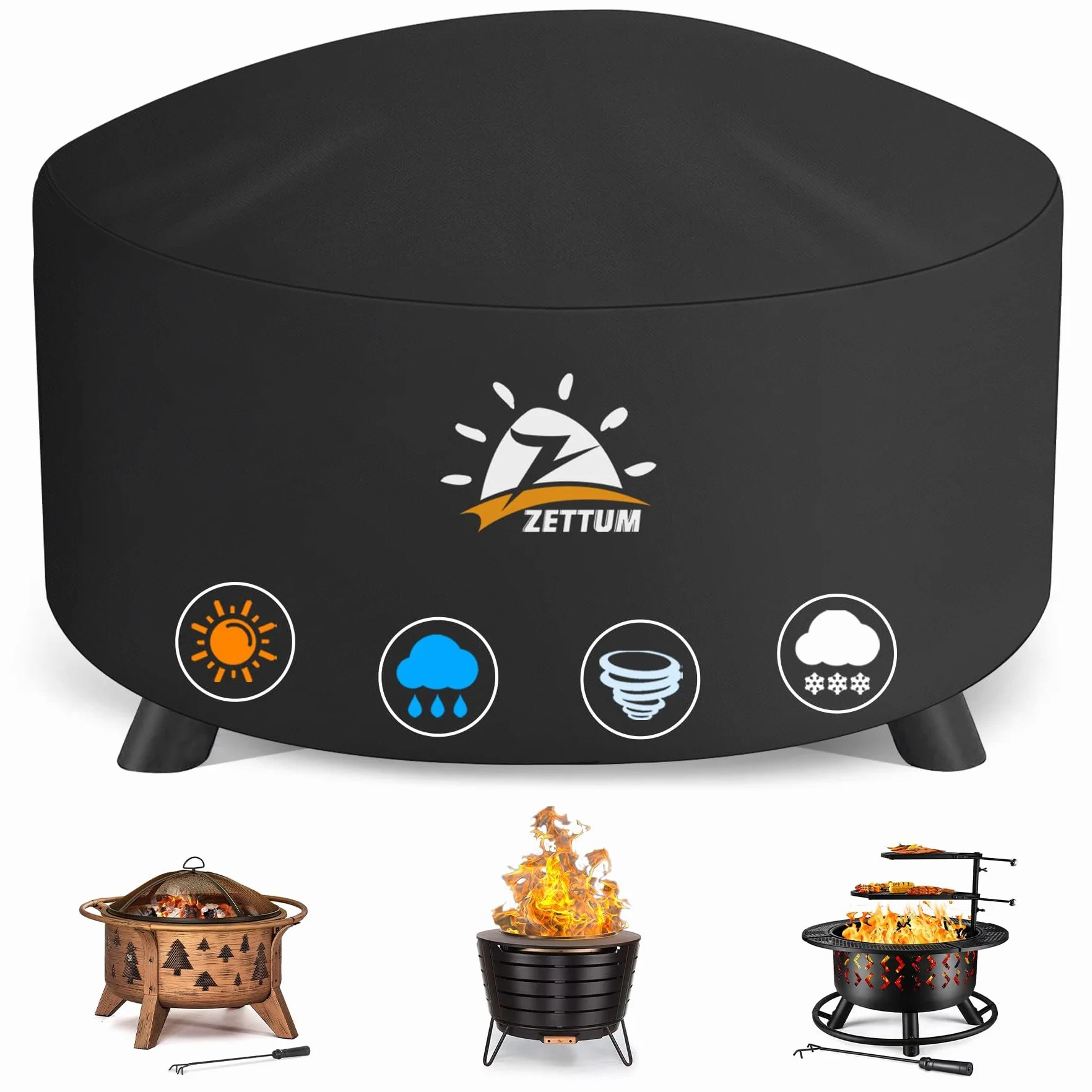 Zettum Housse de Protection pour Brasero 100 cm, Couverture Ronde Imperméable, Tissu Oxford 600D, Revêtement PU, 101 x 50 cm