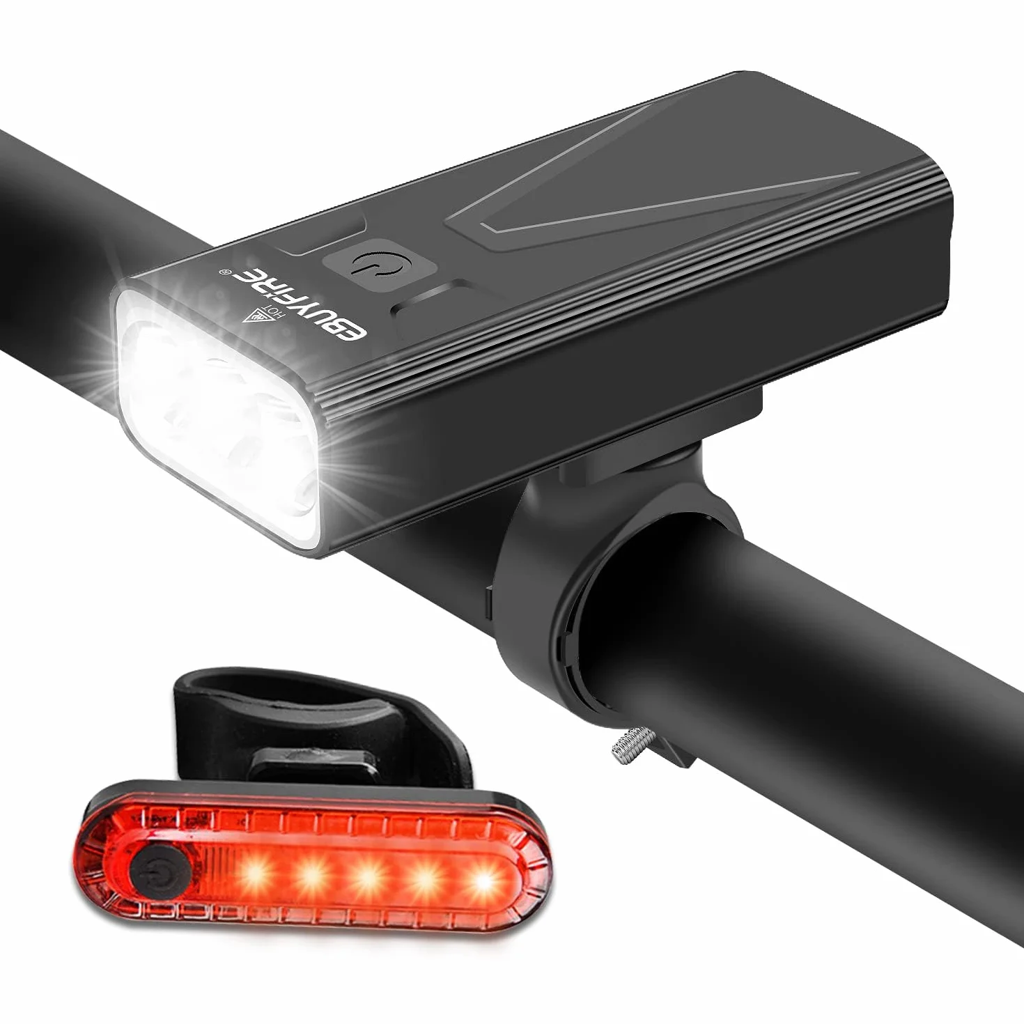 EBUYFIRE Ensemble Lumière Vélo Rechargeable USB, Phare de Vélo Super Lumineux avec Feu Arrière, 5200mAh Feux Avant de Vélo à Affichage numérique LED étanche IPX5 pour Tous Les vélos