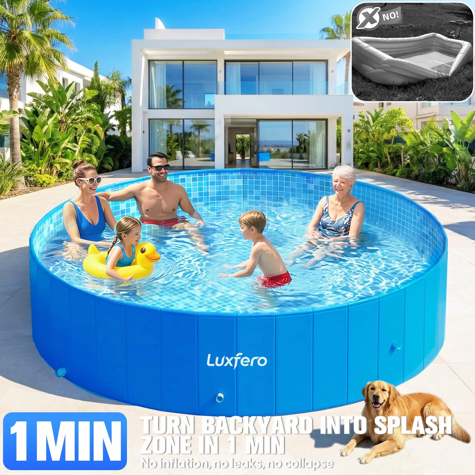 Luxfero Piscine Tubulaire Ronde Hors Sol Metal Frame Épaissi 228 x 228 x 50 cm Pliable