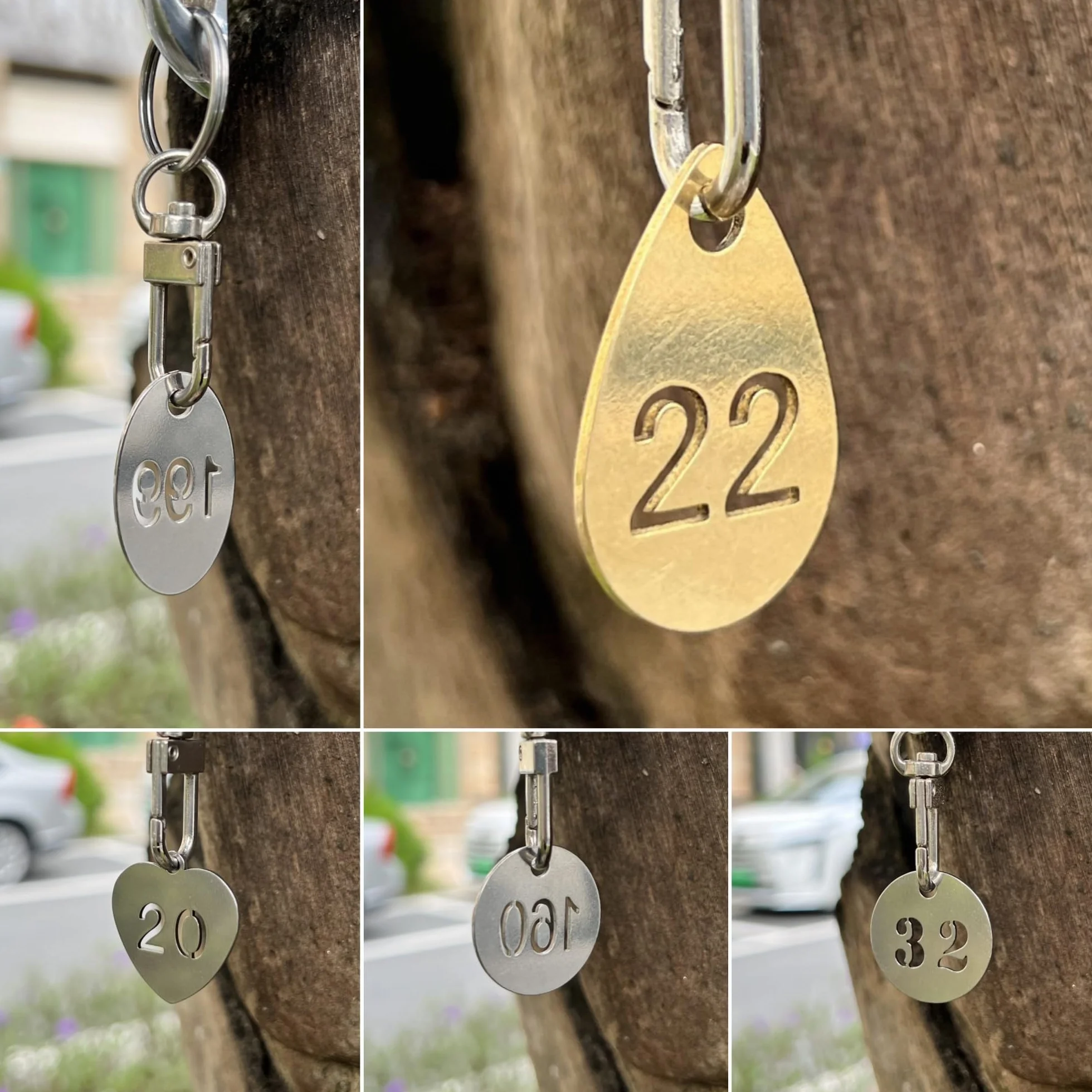 Porte-clés en laiton en forme de gouttelette avec anneau, numéro creux - Porte-clés numéroté - 1 à 20