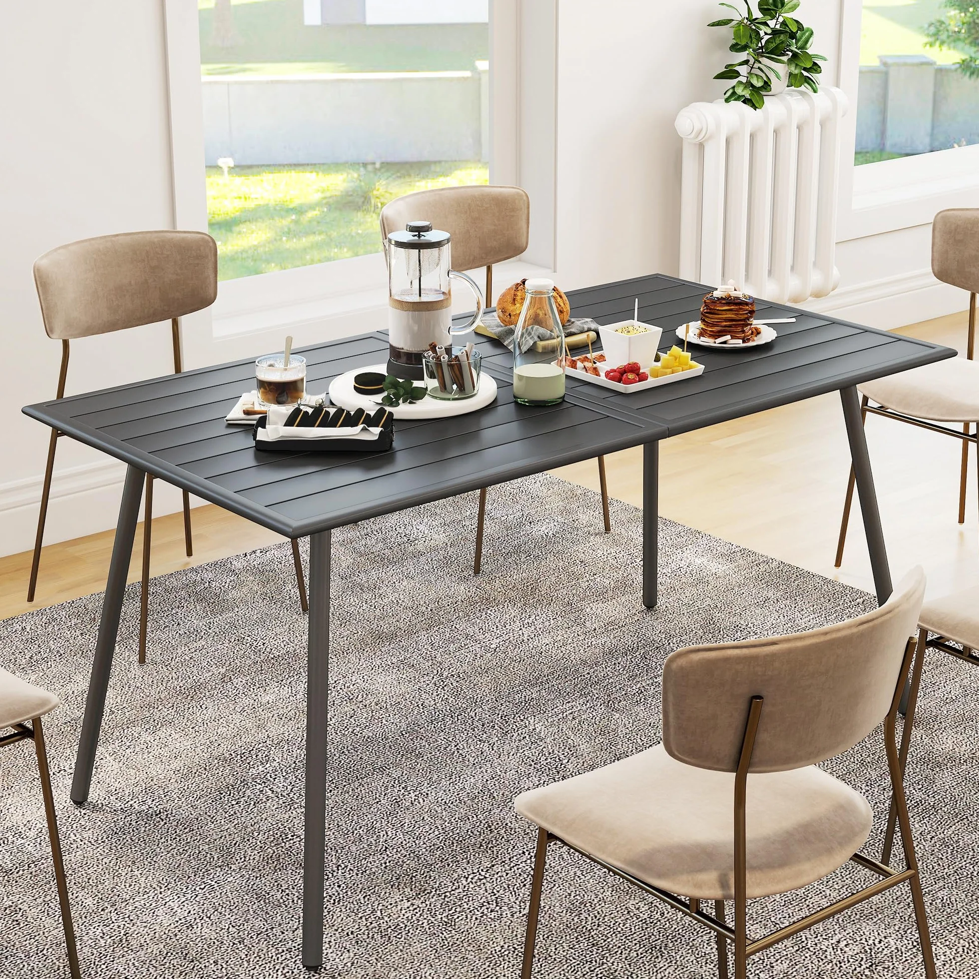 Outsunny Table à Manger de Jardin 150x80x74 cm Acier Anti-Rouille Gris