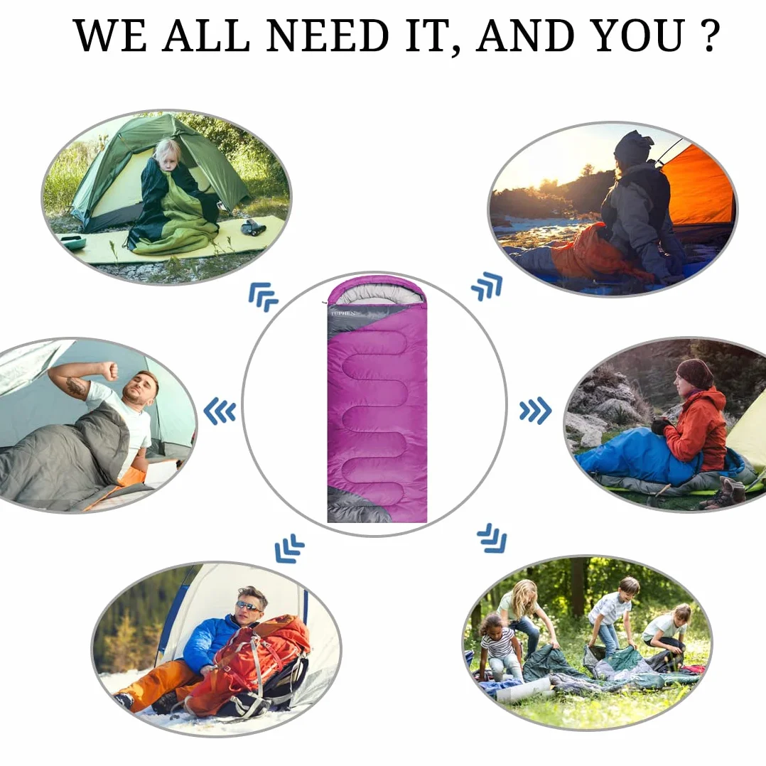 Sleeping Bag - 3-4 Seasons Camping Sleeping Bags for Adults Kids Girls Boys - Compact Sleeping Bag for Hiking, Backpacking, Cold Weather & Warm - Lightweight Waterproof Packable Travel Gear