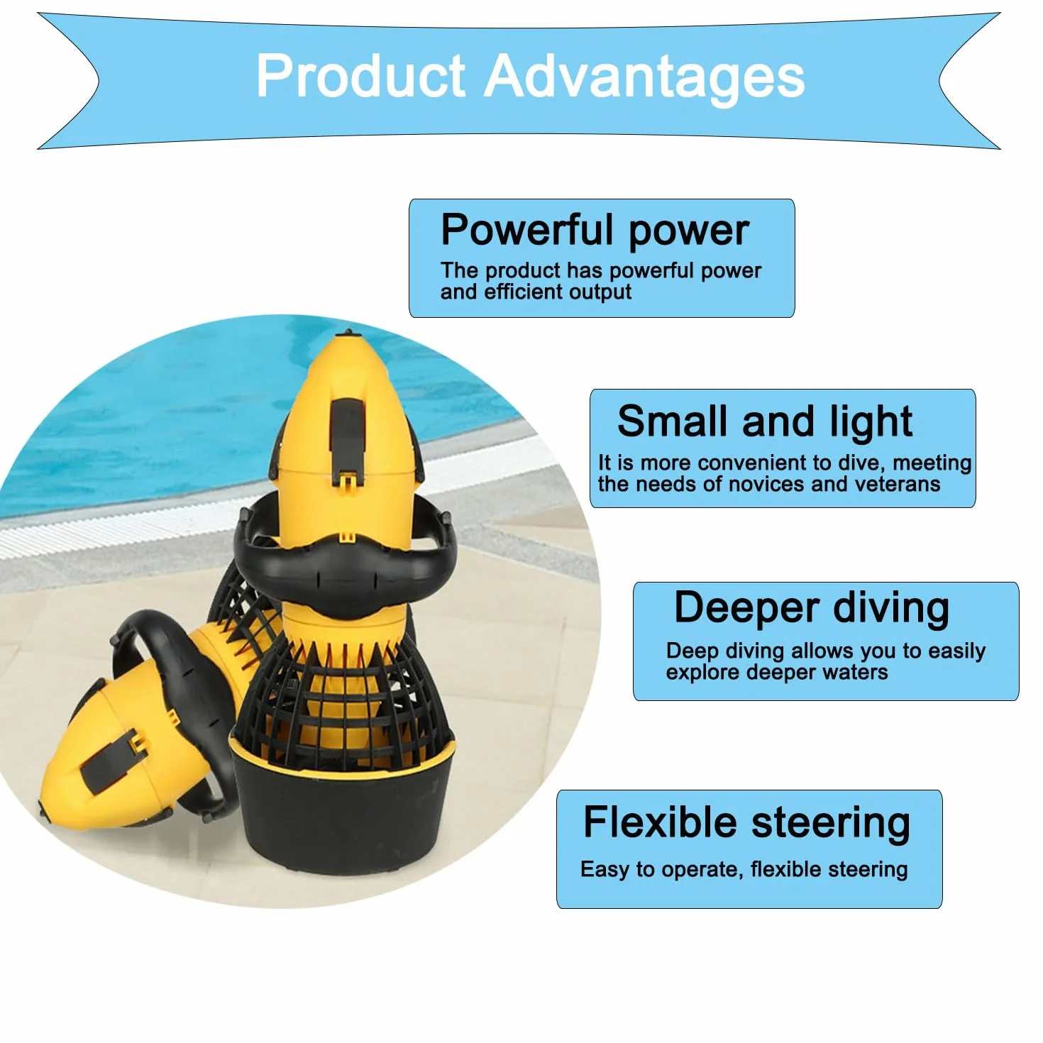 Scooter sous-Marin, Scooter des Mers,Scooter sous-Marin 500 W,Propulsion à Grande Vitesse,Profondeur Maximale 20 mètres,pour Sports Nautiques,Piscine,Leadacidbattery