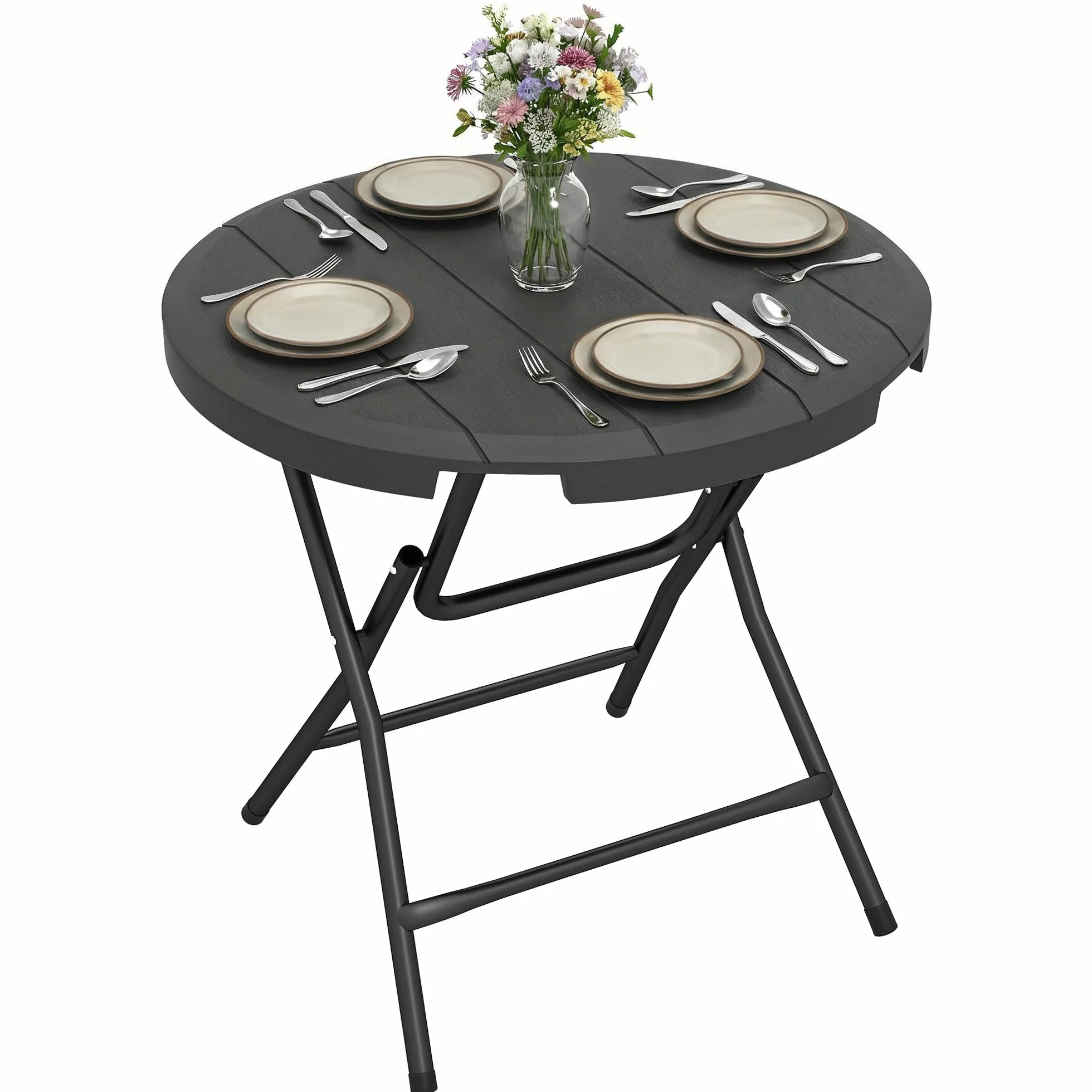 Outsunny Table Ronde Jardin 4 Personnes HDPE Acier Ø 80 x 73 cm Gris foncé
