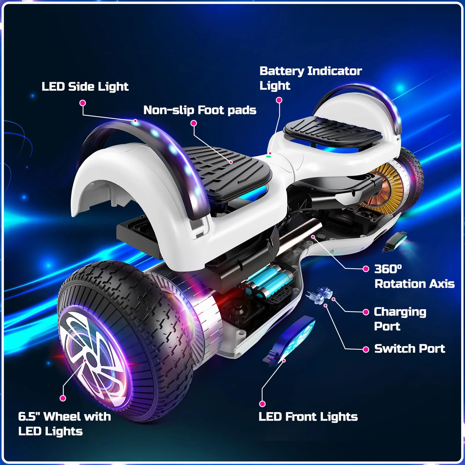 Hoverboard Hover Borad 6,5" avec lumières LED/Bluetooth, Skateboard, Cadeau pour Enfants