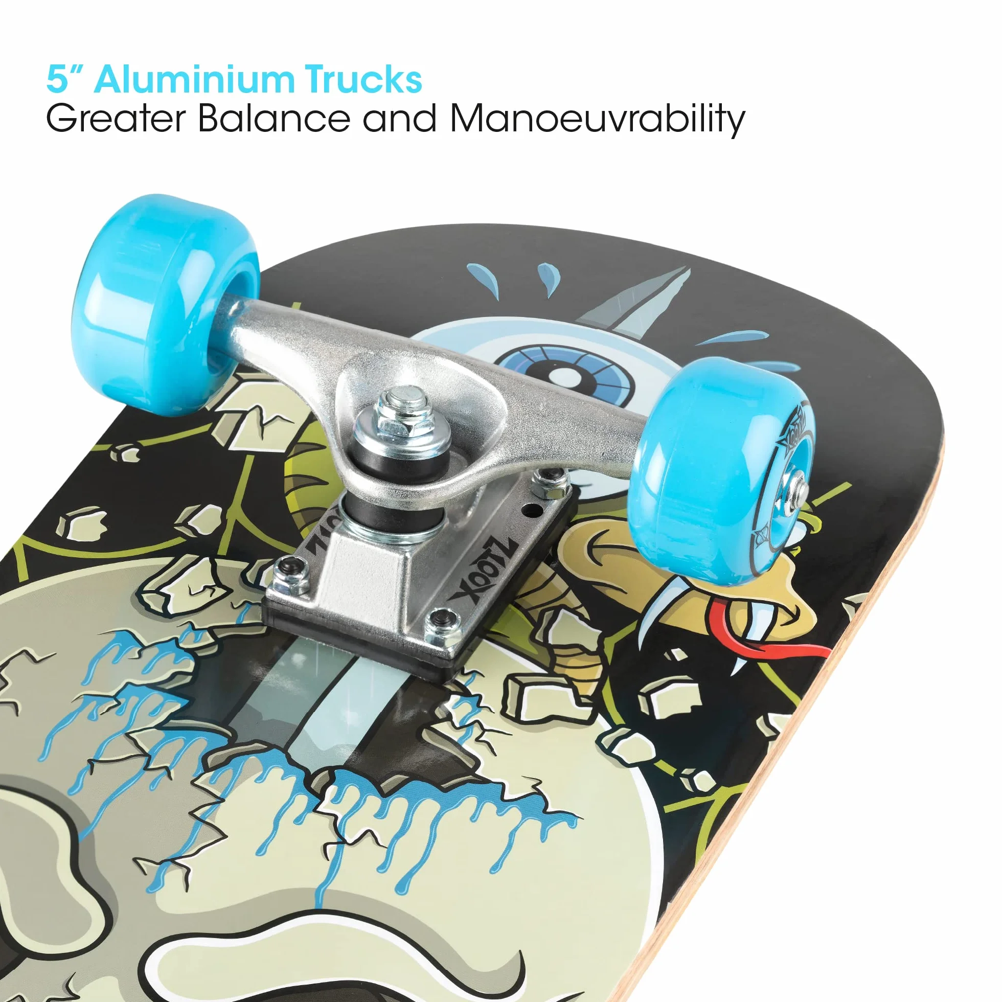 Xootz 31” x 8” Complete Skateboard for Beginners, 9 Ply Maple Deck, Double Kick Standard Board, for Boys and Girls, Multiple Colours