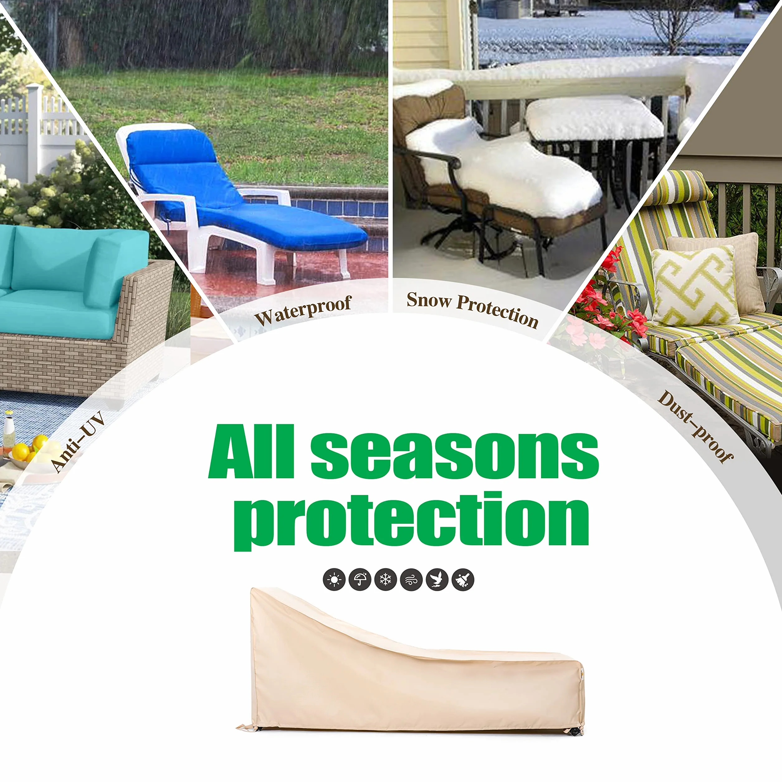F&J Outdoors Housse pour Bain de Soleil Imperméable 213x81x38/86 cm Protection Jardin Résistante à la Pluie Neige UV Bâche Durable Transat Chaise Longue