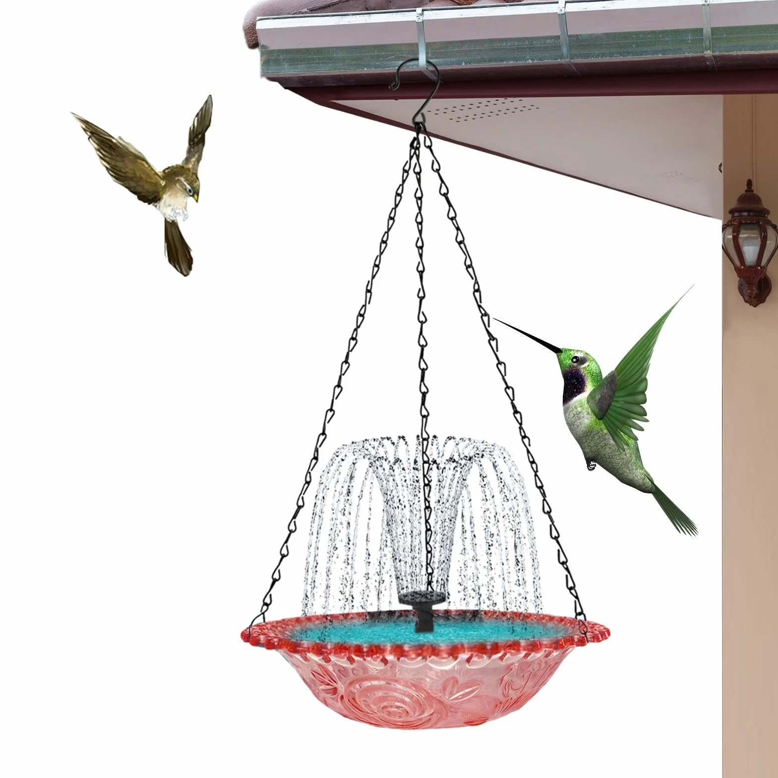 Bain d'oiseaux d'extérieur avec pompe solaire, fontaine décorative pour colibri rouge-gorge moineau