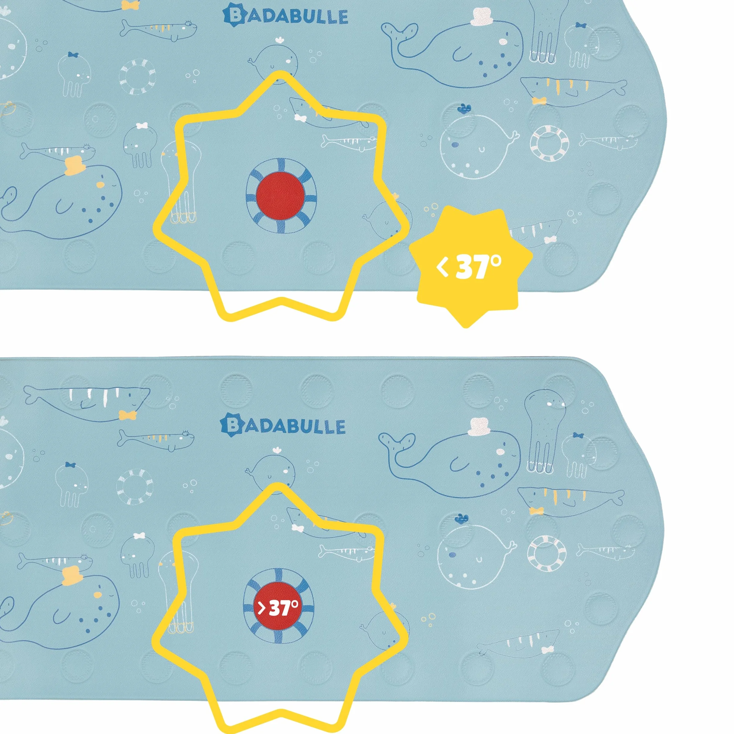 Badabulle Tapis de bain XXL Antidérapant 91 cm Témoin température >37°C Ventouses
