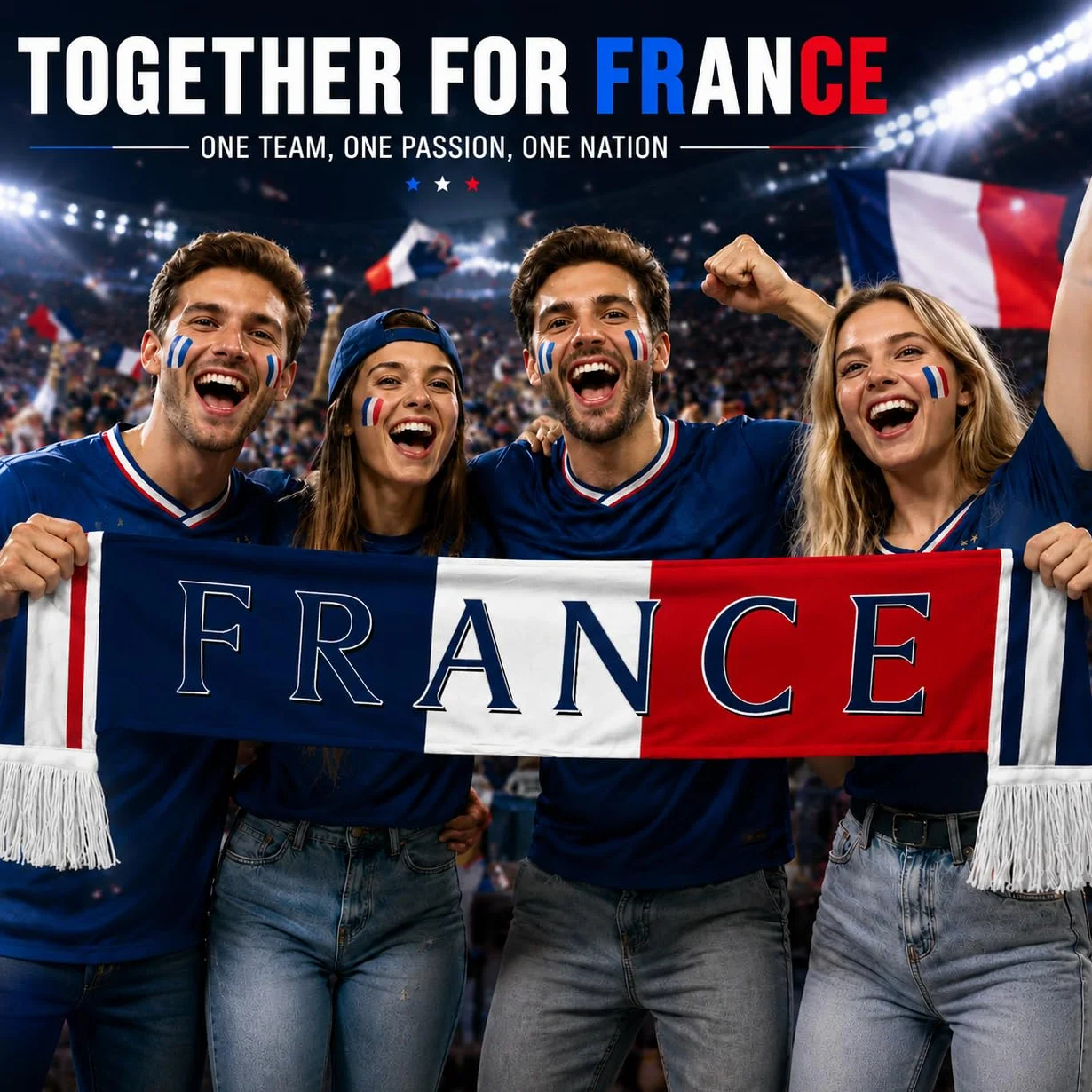 Lot De 1 Écharpe Fan France – Écharpe Tricolore Avec Logo France, Longue Écharpe Tressée Pour Hommes & Femmes, Parfaite Pour Matchs De Foot, Fan Party & Stade