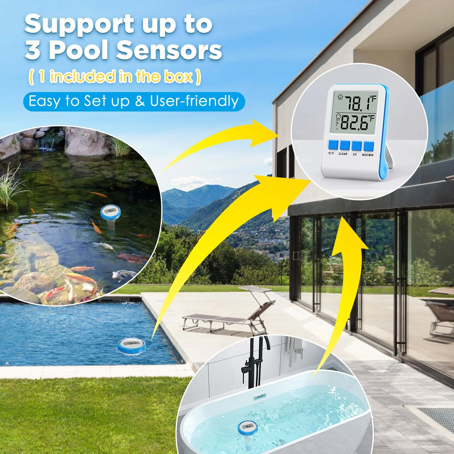 Thermomètre Piscine RF433 Connecté Sans Fil IPX8 Numérique