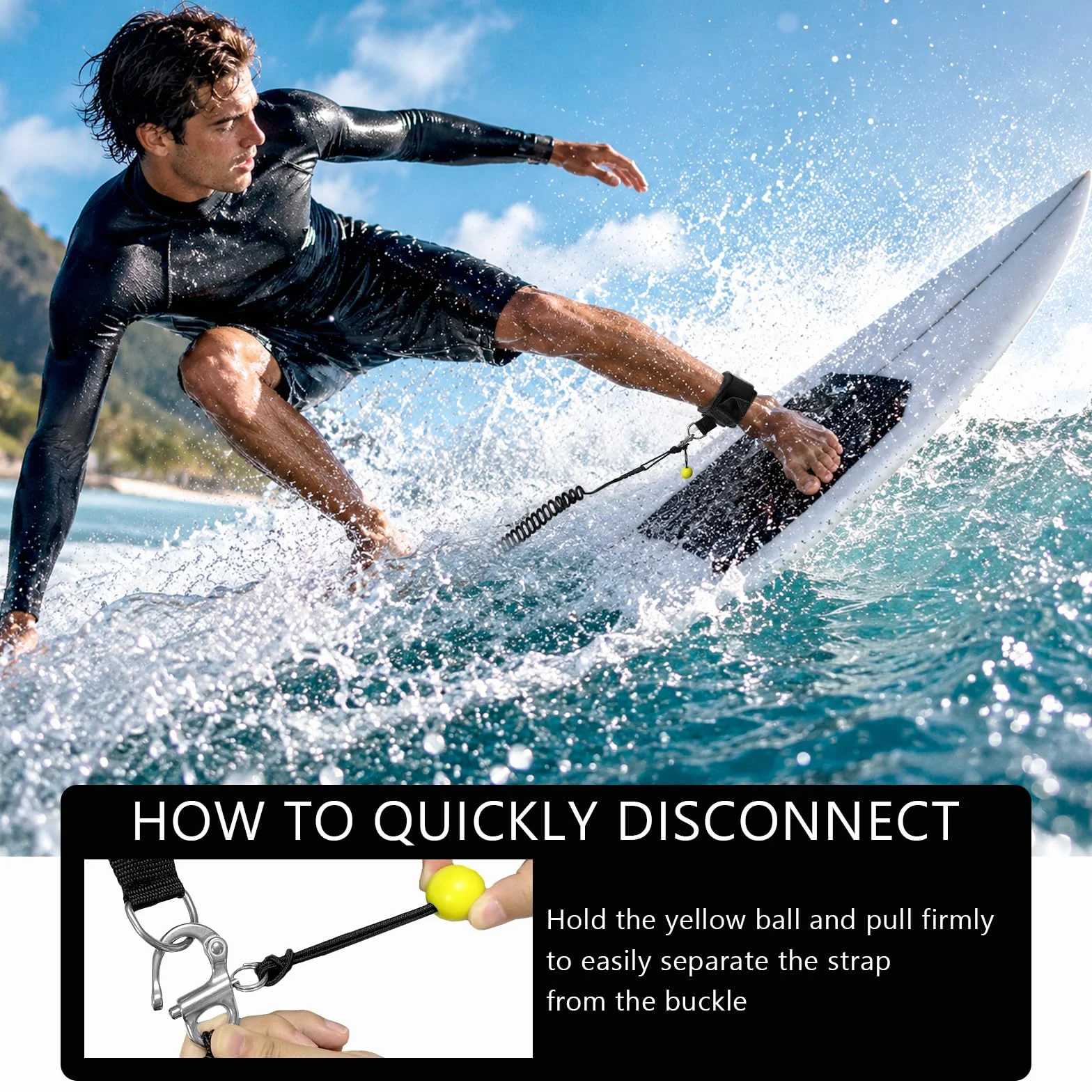 Leash de Surf, Cordon Sécurité Sup, Leashs Spirale Paddle pour Planche Stand up Board Surfboard Kayak
