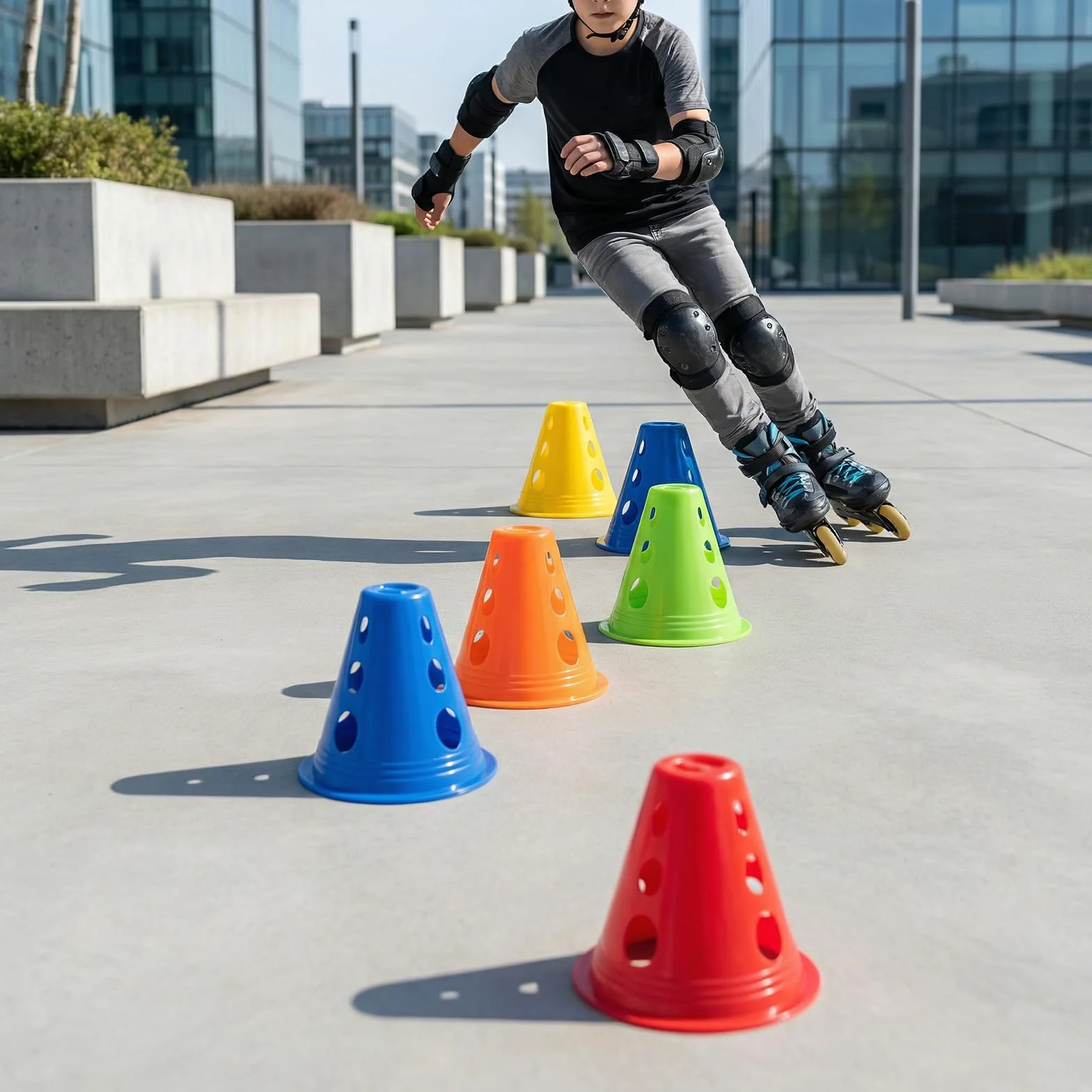 Lot de 25 Cônes d'Entraînement, 5 Couleurs, Plot de Slalom en PE, Plat & Antidérapant, Empilable pour Football, Agilité Canine, Patinage