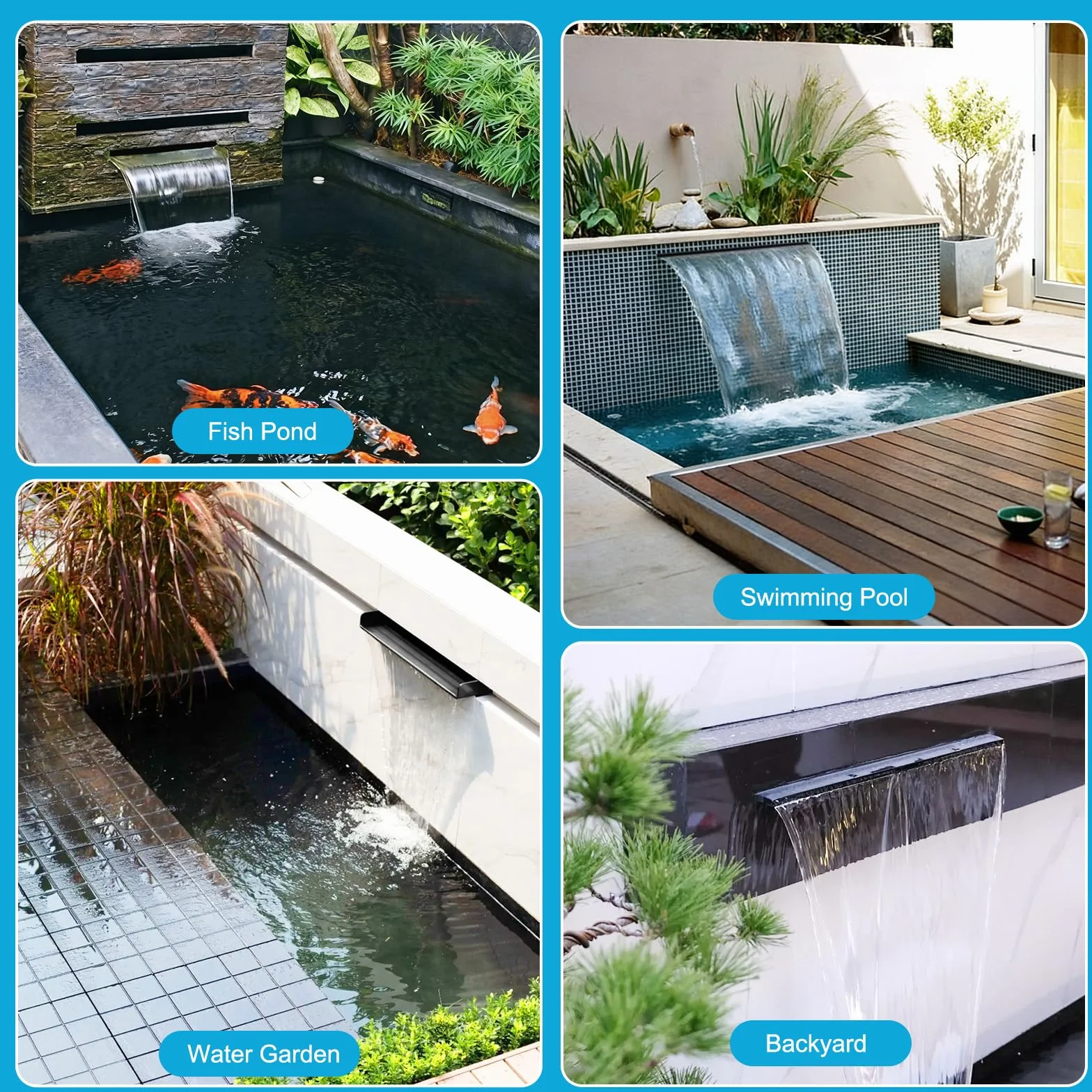 WingFly Cascade Bassin Exterieur 30 cm Acier Inoxydable Pompe 45 W 3000 l/h Fontaine Jardin