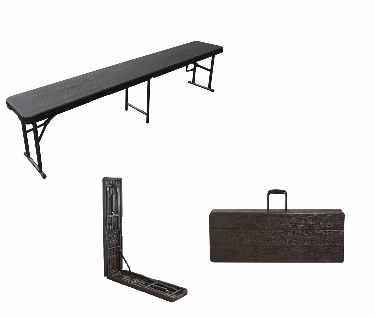 Ensemble Table Pliante à Manger de Jardin avec 2 Bancs Pliants, Table de Camping et Pique-Nique, Robuste, Stable, Étanche, Noir