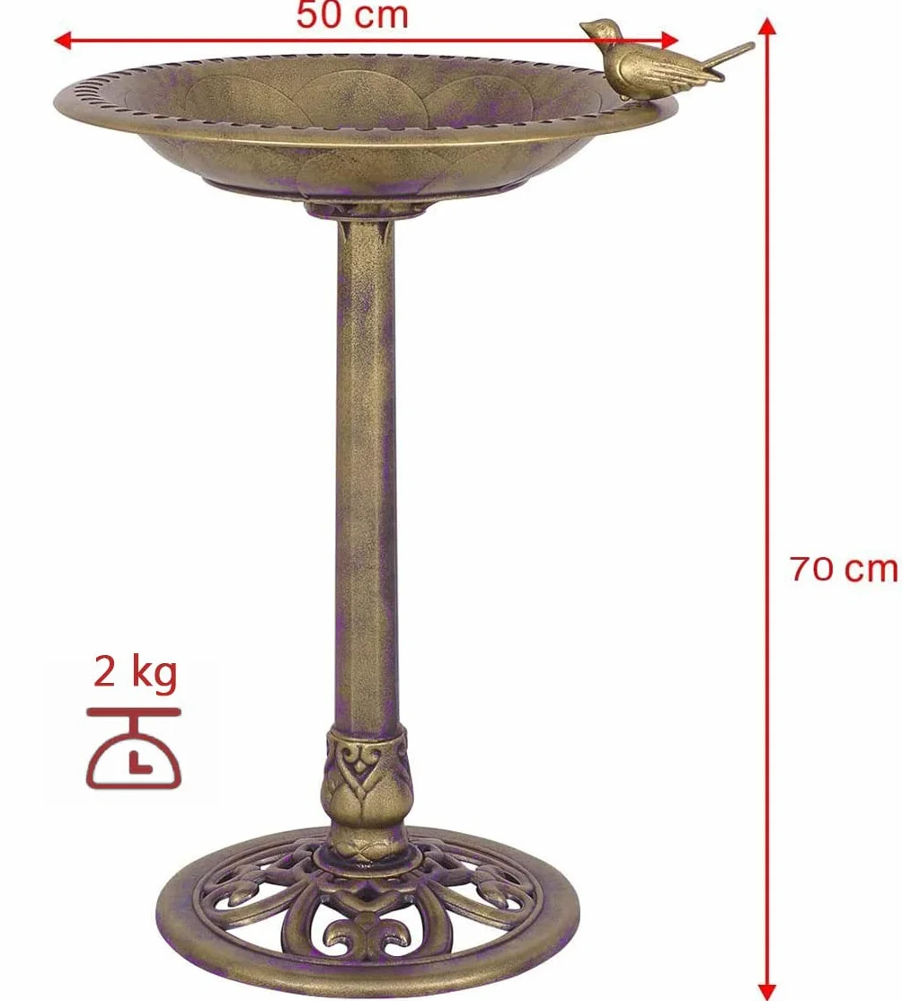 GYMAX Abreuvoir Oiseaux Exterieur sur Pied, Bain Oiseaux Sauvage Hauteur 70cm, Mangeoire Style Antique, Plateau Diamètre 50cm, PP, Cuivre