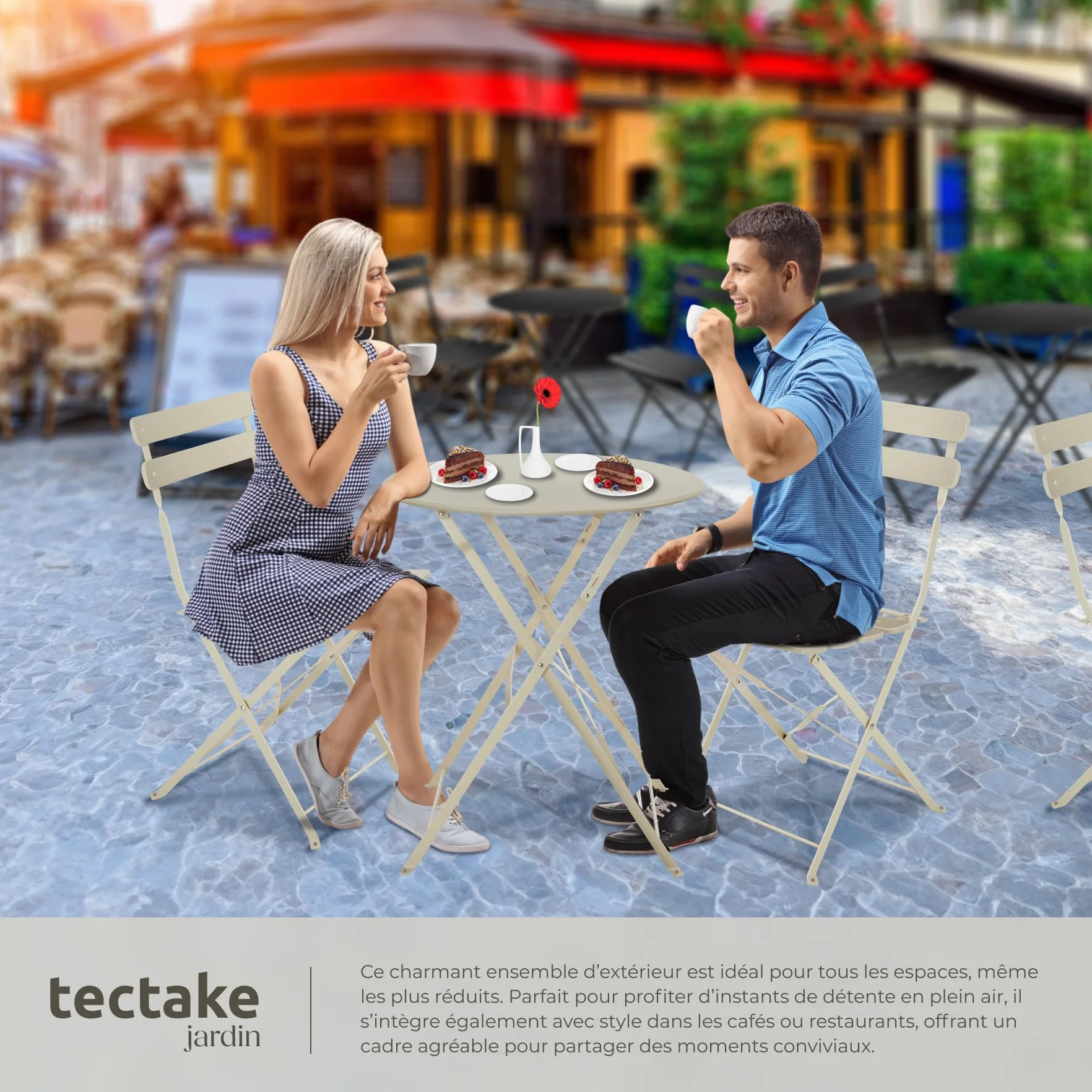 Ensemble Table Ronde et Chaises Pliantes de Jardin Acier Époxy 2 Places