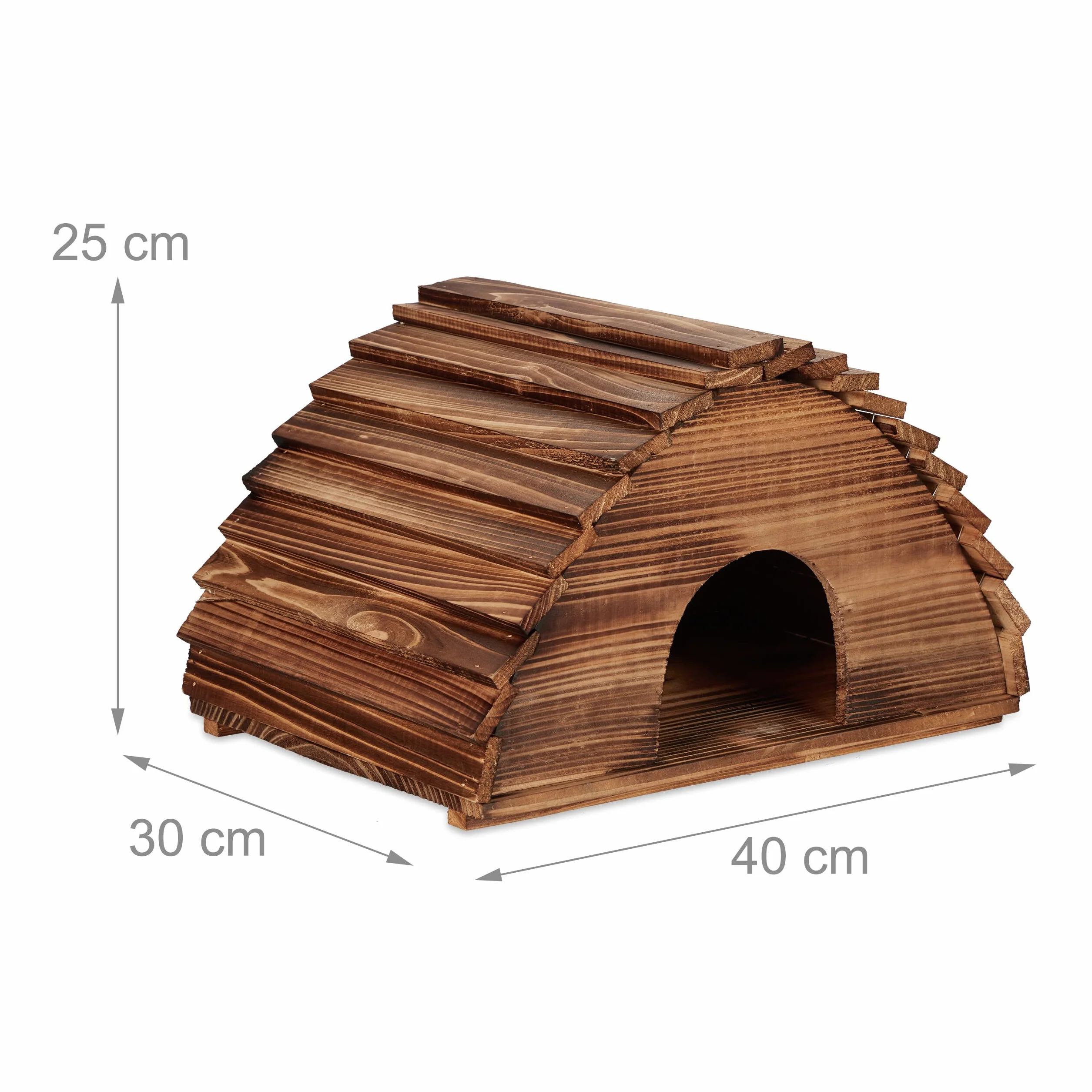 Relaxdays Maison à hérisson Bois flambé avec Fond 25 x 40 x 30 cm Marron