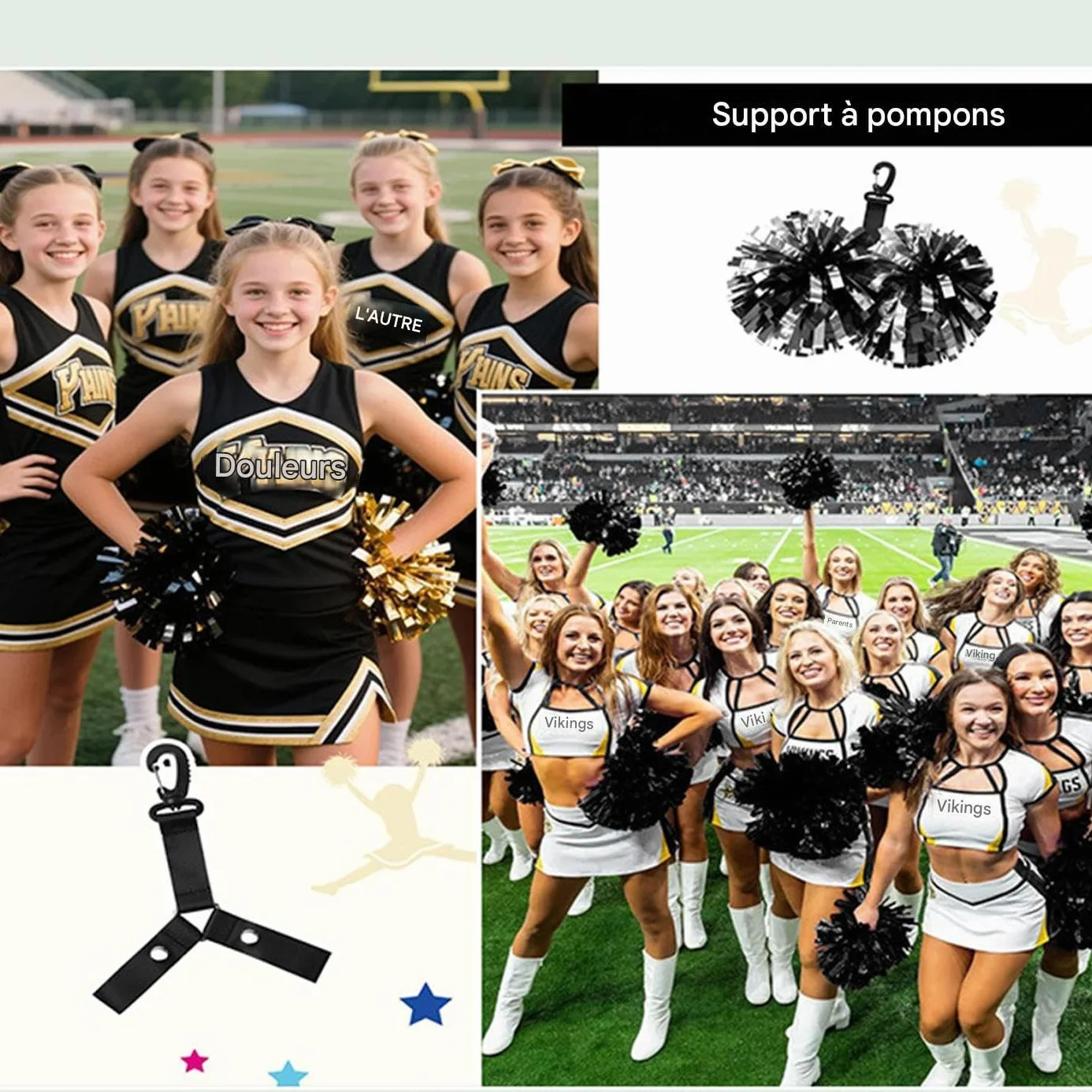 Porte-Pompon pour Sac de Danse Cheerleader avec Accroche-Sac à Dos pour Compétitions de Cheerleading