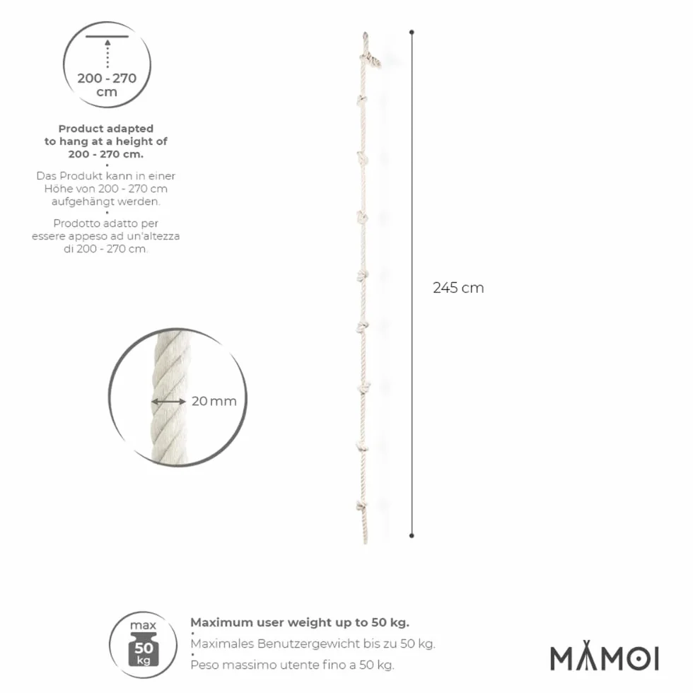 Corde d’Escalade pour Enfants 460 cm Coton MAMOI Indoor Outdoor