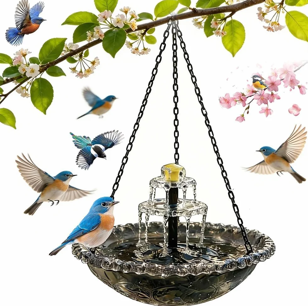 Fontaine Solaire Suspendue pour Bain d'Oiseaux en Cascade, Décor de Jardin Extérieur