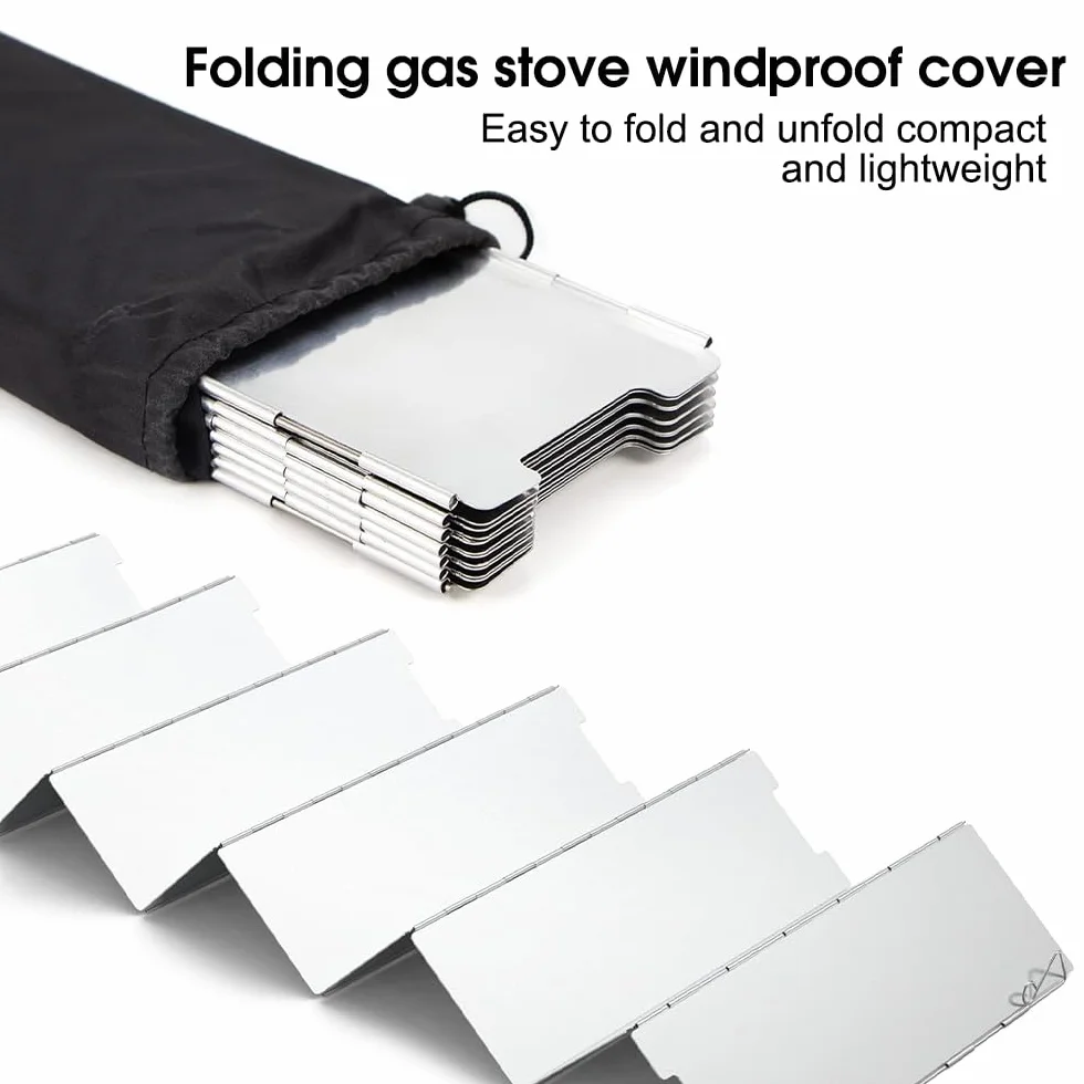 Pare-Vent Pliable, 12 Plaques Aluminium Pare-Brise de Réchaud de Camping Portable Stove Pare-Brise Protection Antivent pour Camping Randonnée Pique-Nique Cuisinière à Gaz