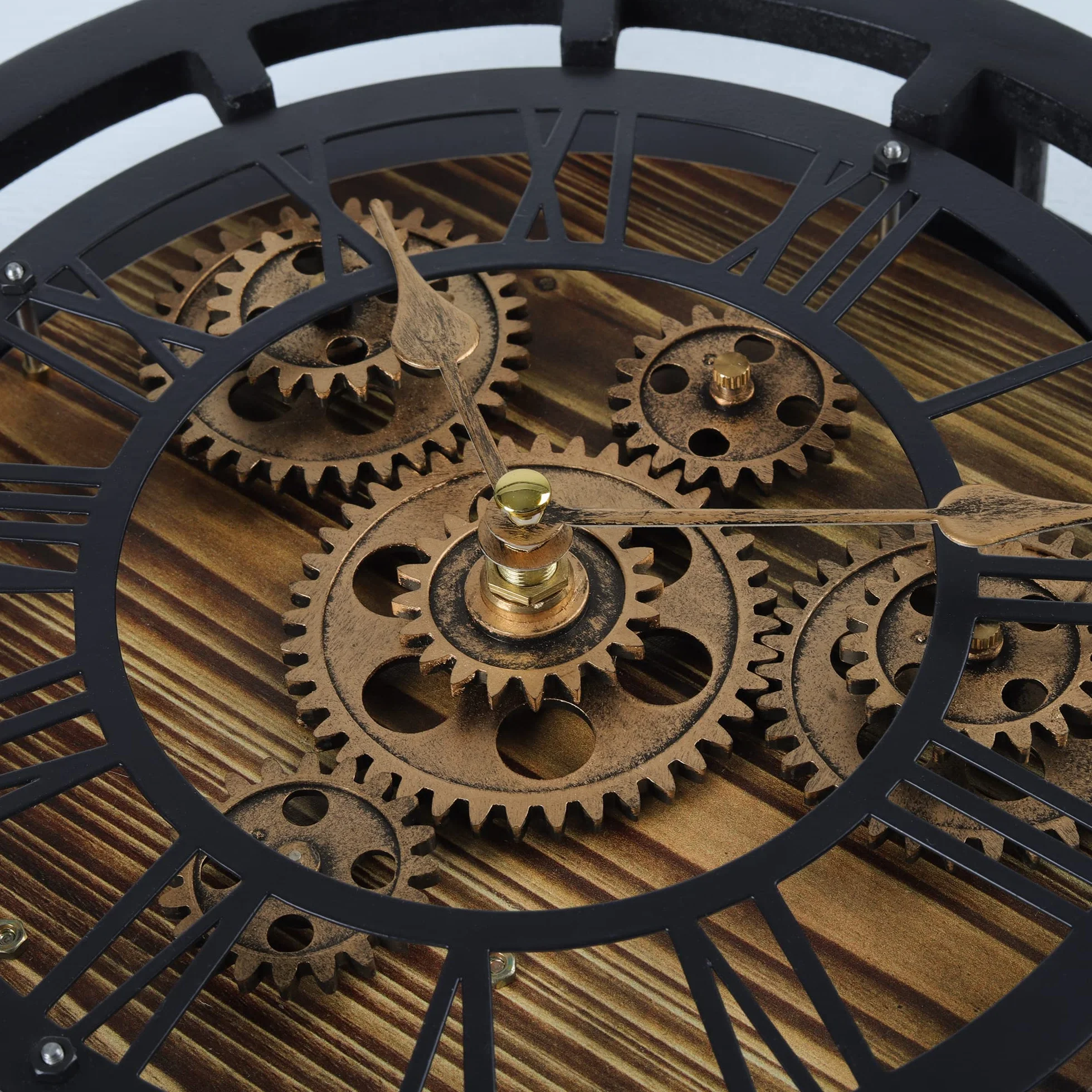 Lafocuse Pendule de Bureau Engrenages Mobiles Bois Industrielle Vintage Steampunk Noire 29cm Horloge Murale Rétro