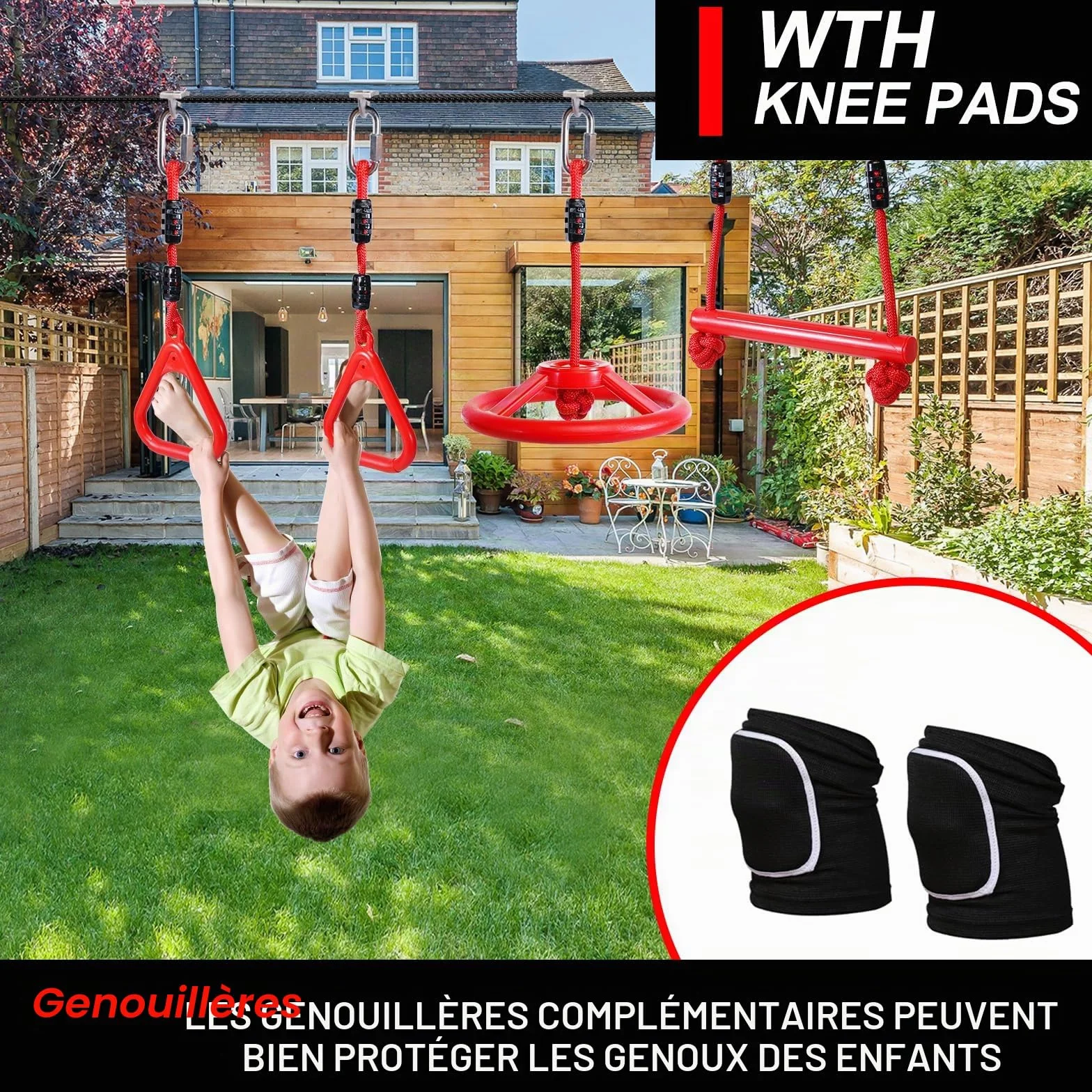 Slackline Kit Parcours Ninja Warrior d'obstacles à Suspendre Mixte, 15 M Complet Obstacle Cours d'escalade pour Enfants Kit