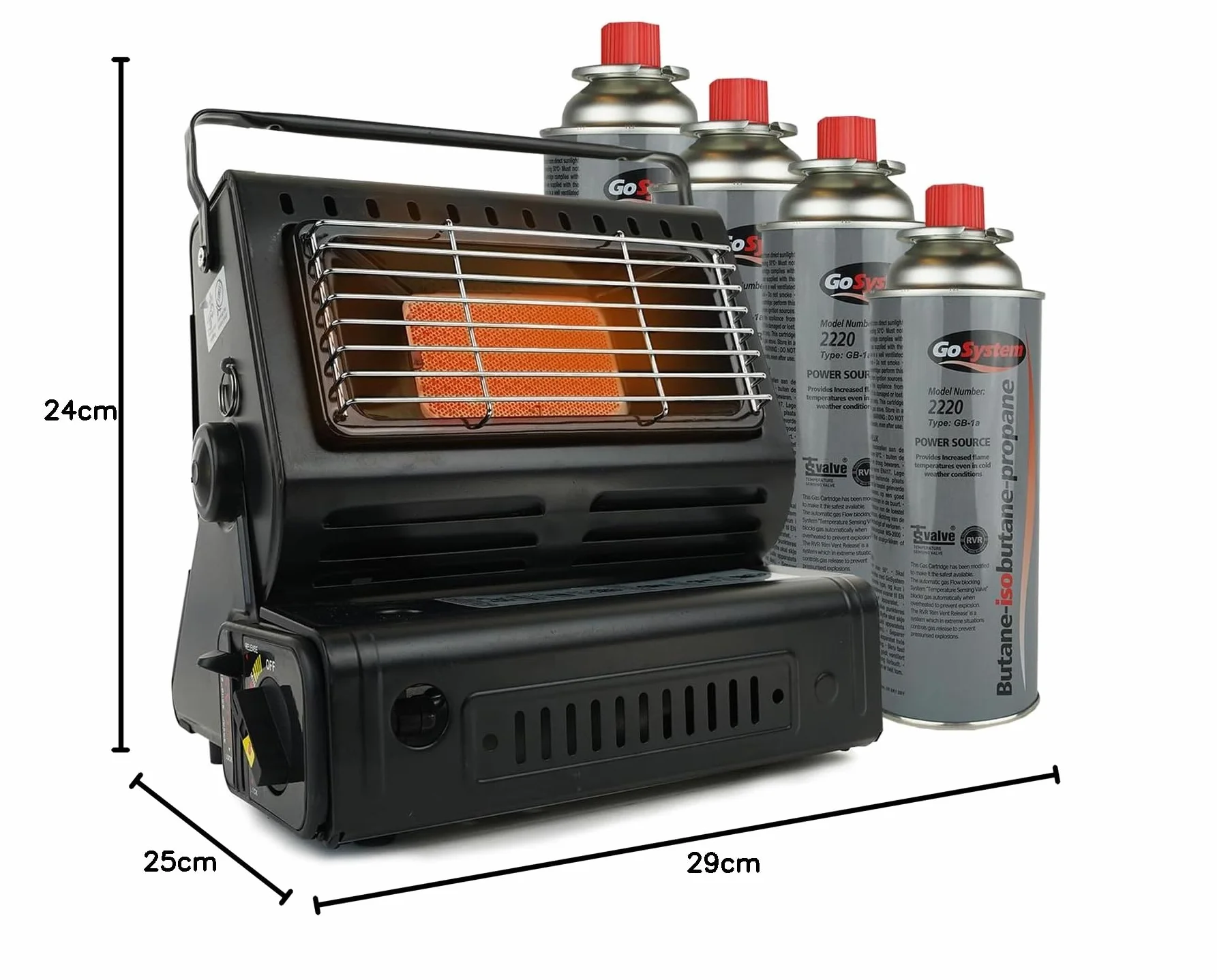 Chauffage à gaz portable réglable avec 4 cartouches de gaz pour terrasse