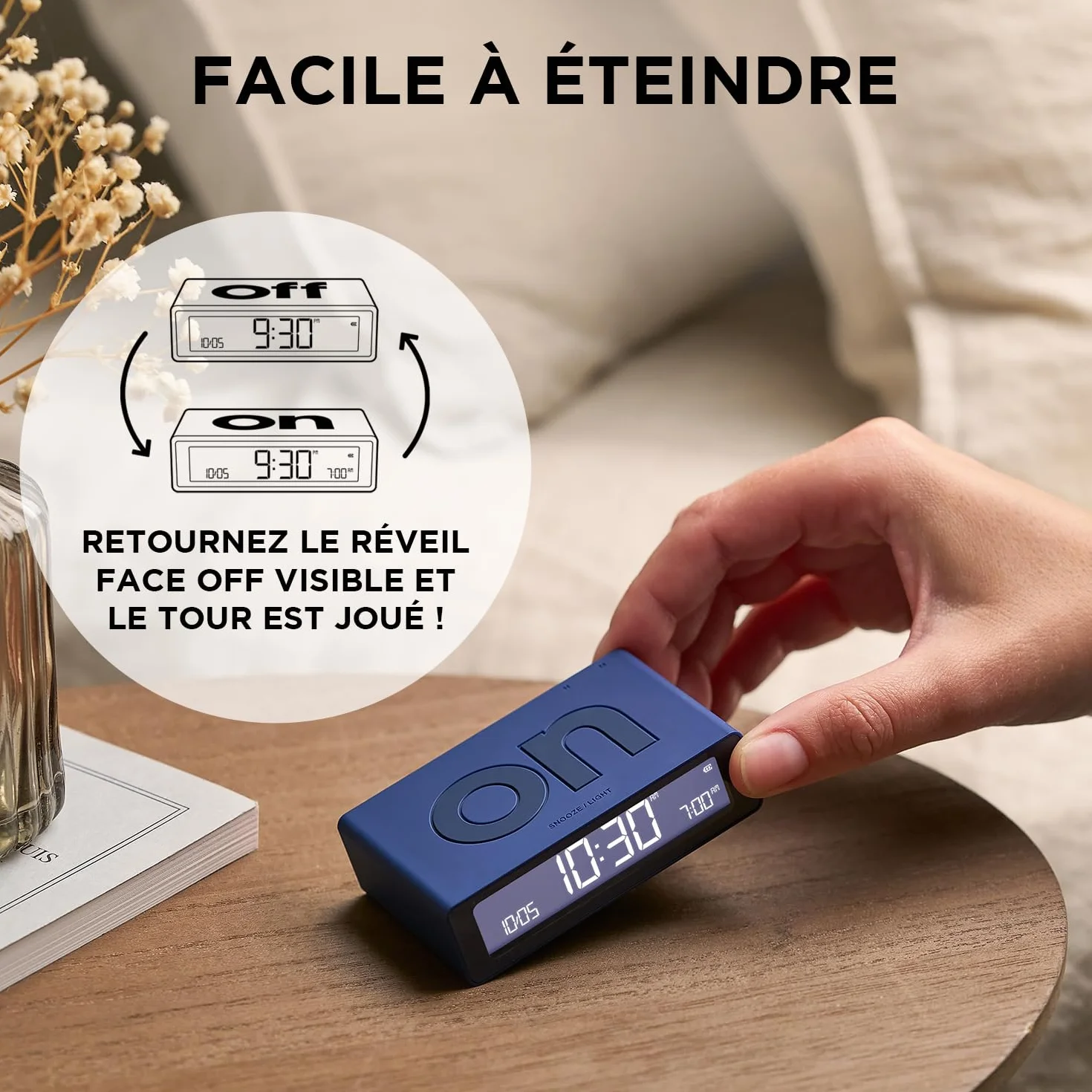 Lexon Flip Mini Réveil Matin Voyage, Horloge Numérique LED Réglable, Rechargeable Tactile - Or