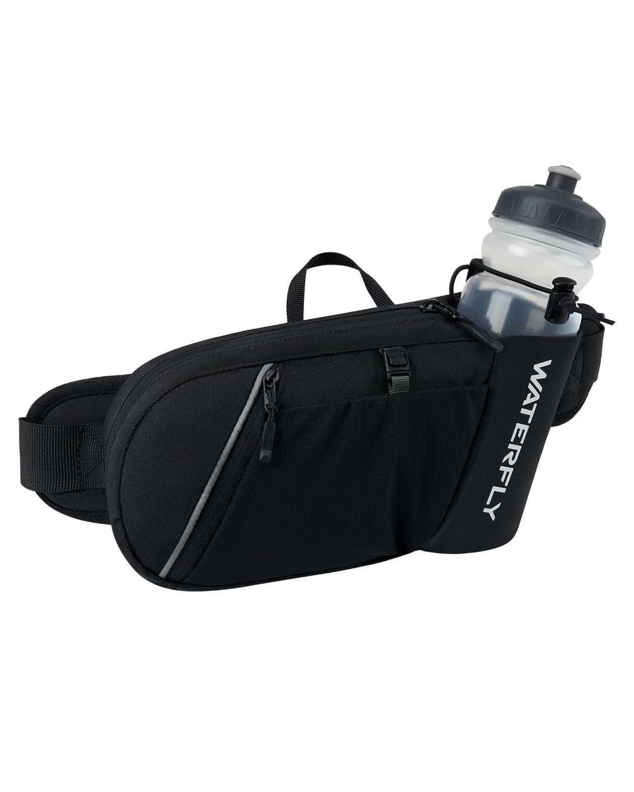 Waterfly Sac Banane Homme Femme: Ceinture de Course avec Porte Bouteille Unisexe Bumbag avec 5 Poches Petite Sacoche Banane de Sport pour Randonnée Cyclisme Balade Ville Vacances Noir