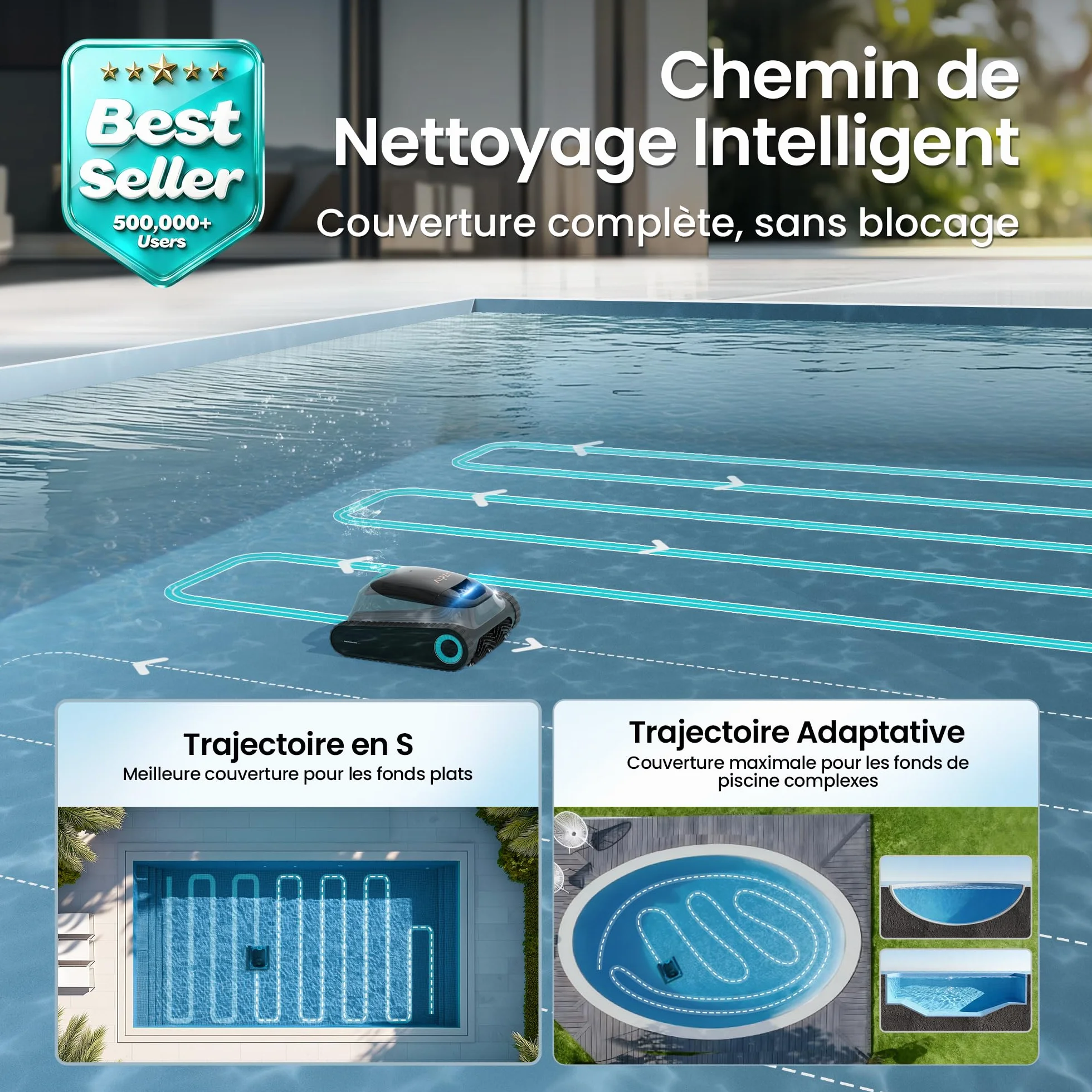 Aiper Scuba S1 Robot Piscine, Autonomie 270 Min, Filtration Ultra-Fine, Nettoyage Fond/Parois/Ligne d’Eau, Navigation 11 Capteurs