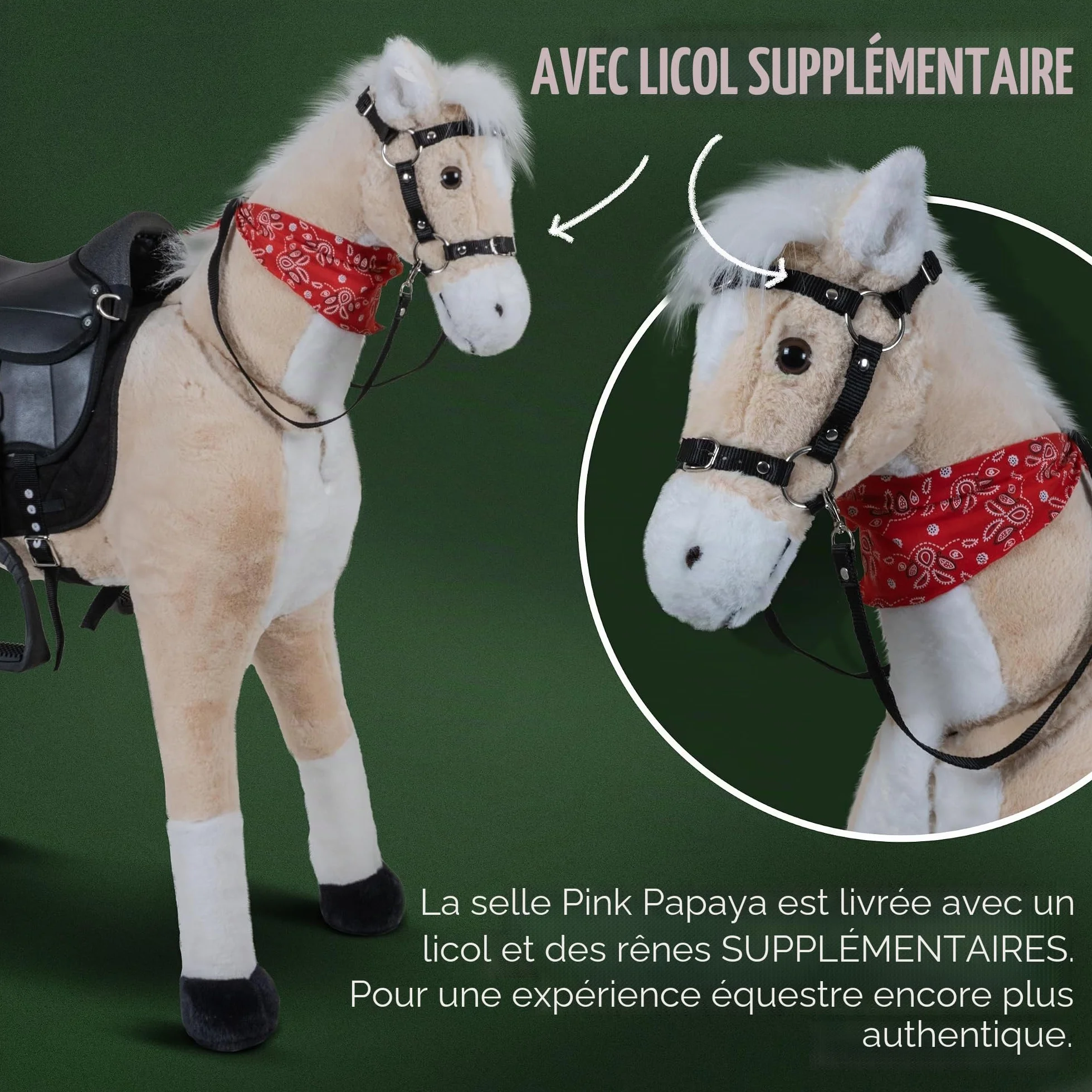 Pink Papaya Shetty Selle pour enfants avec étriers pour chevaux en bois et chevaux de jeu
