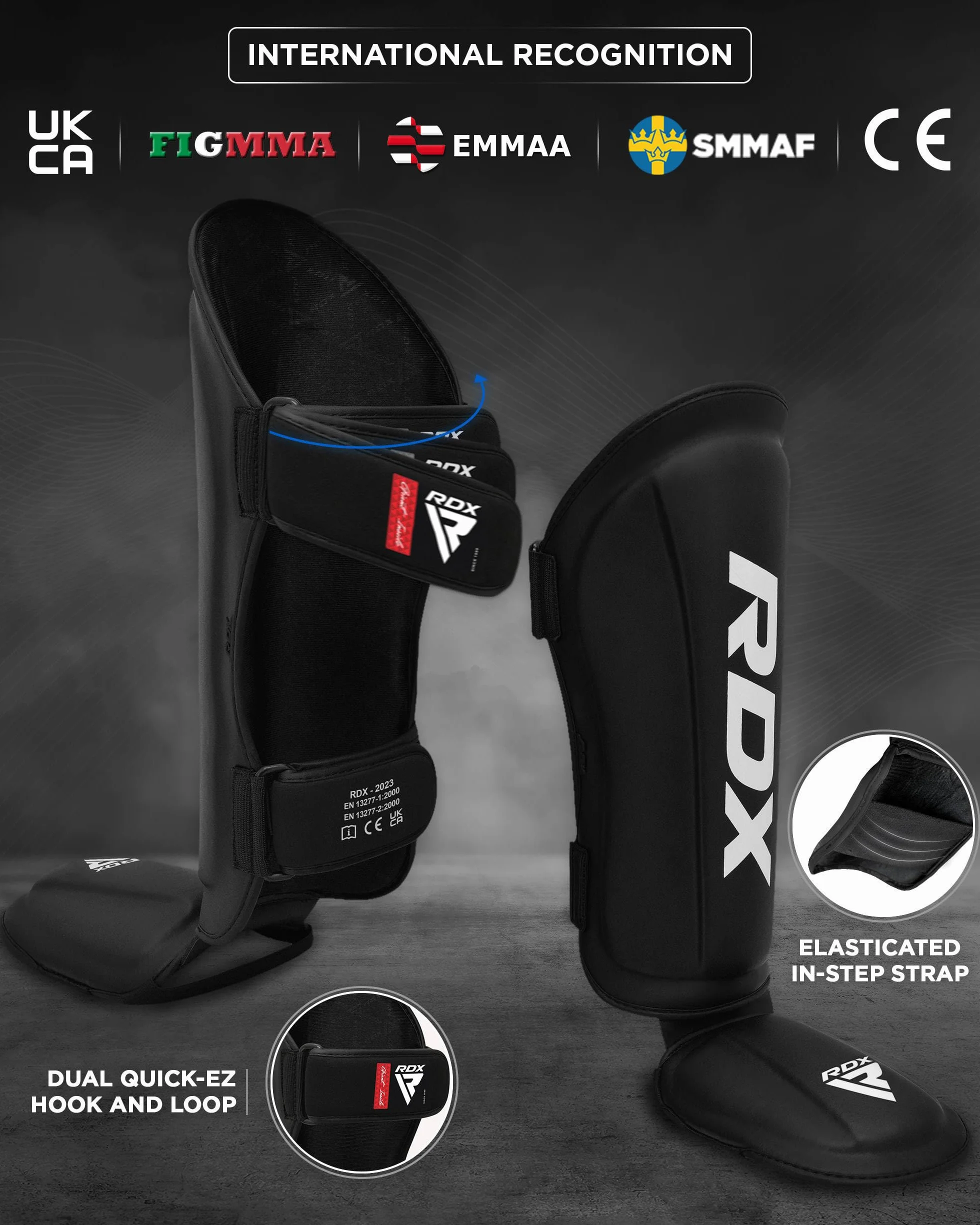 RDX Protège Tibia Pied Boxe, Shin Instep Guard, Maya Hide Cuir, SATRA SMMAF Approuvé, Protection pour Arts Martiaux, Karaté d’entraînement, MMA Kick Boxing Muay Thai