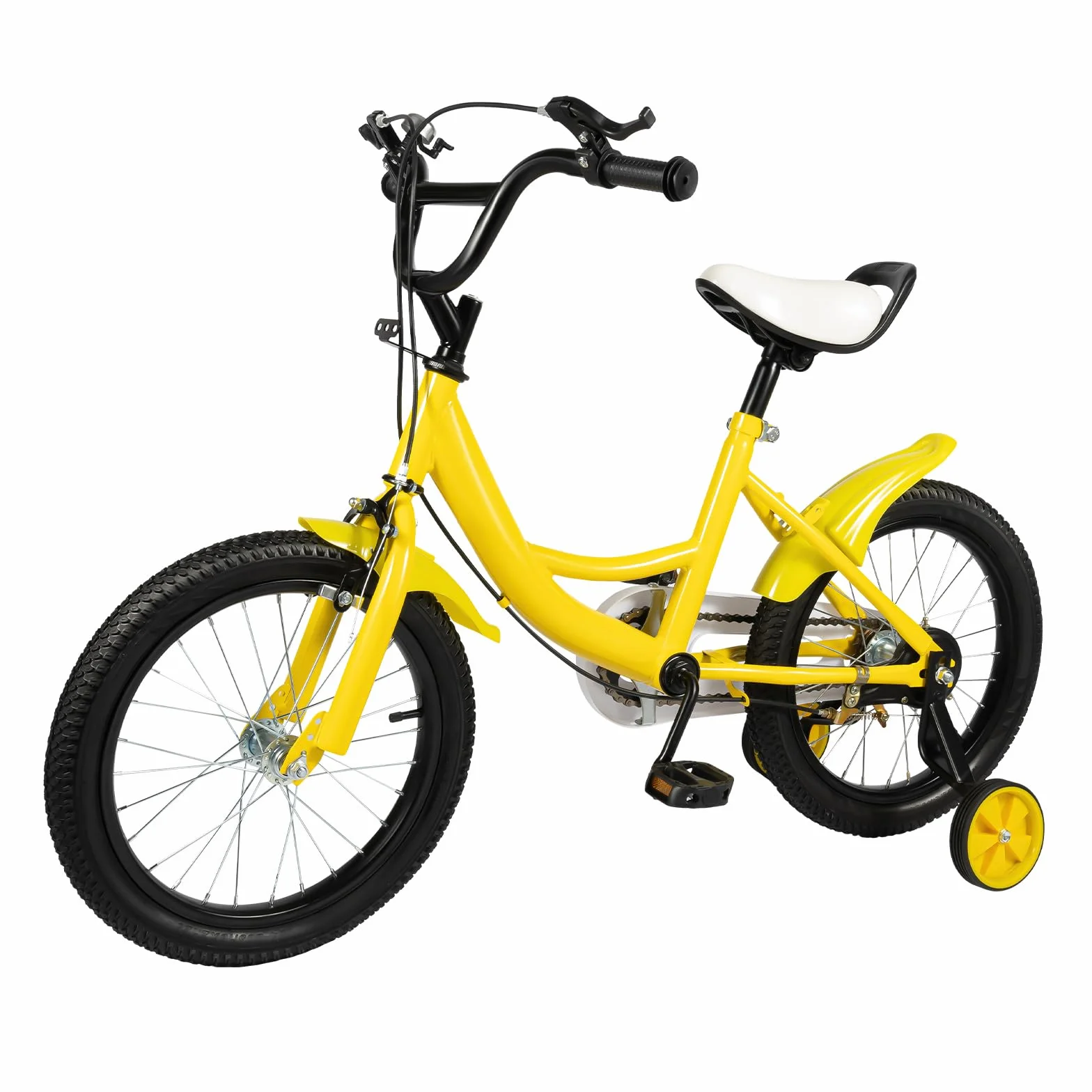 Vélo pour enfant de 16 pouces à partir de 5 à 8 ans - Vélo jaune avec garde-boue et frein avant et arrière combinés, en acier au carbone de qualité supérieure