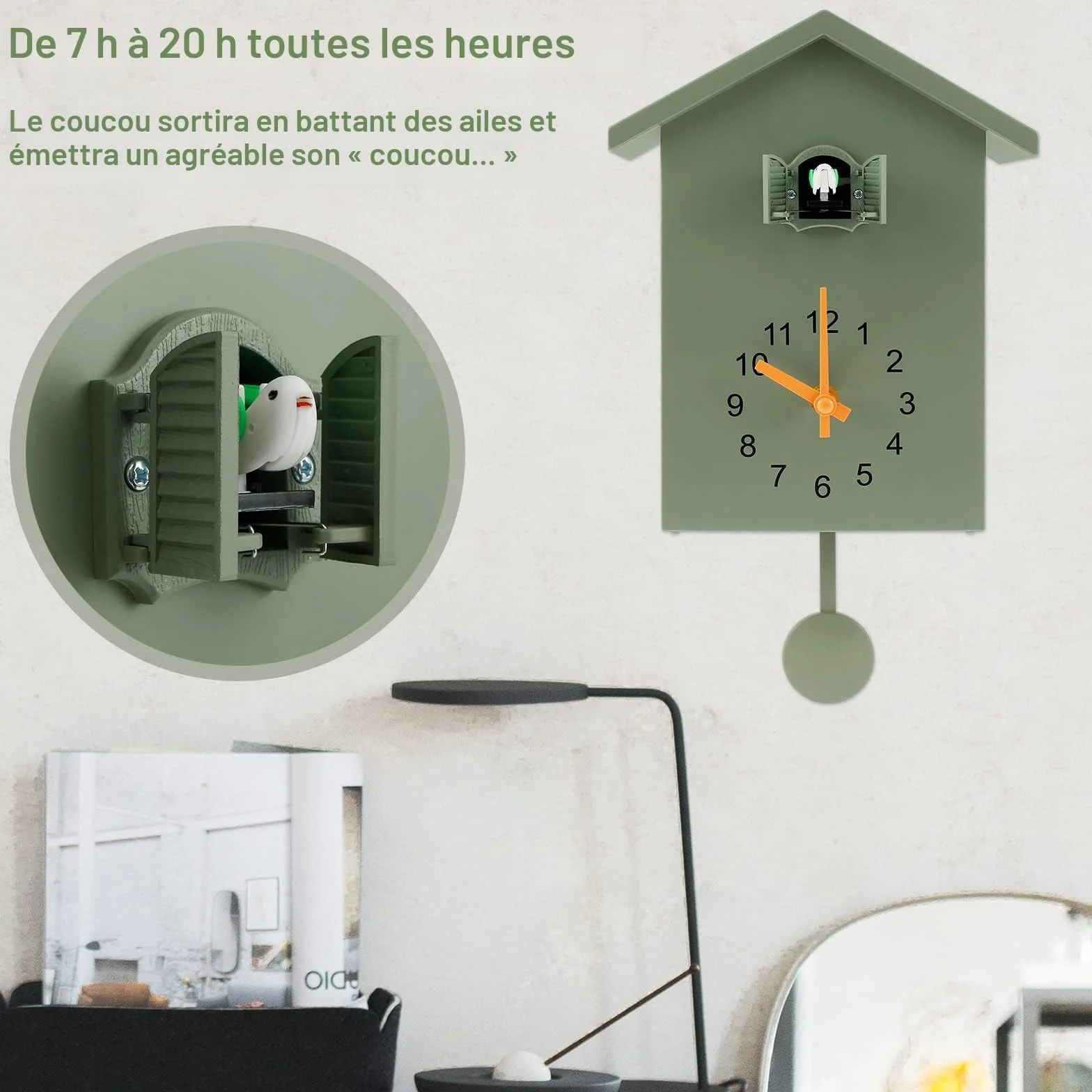 Horloge à coucou moderne murale avec pendule et carillon, décoration maison salon cuisine bureau