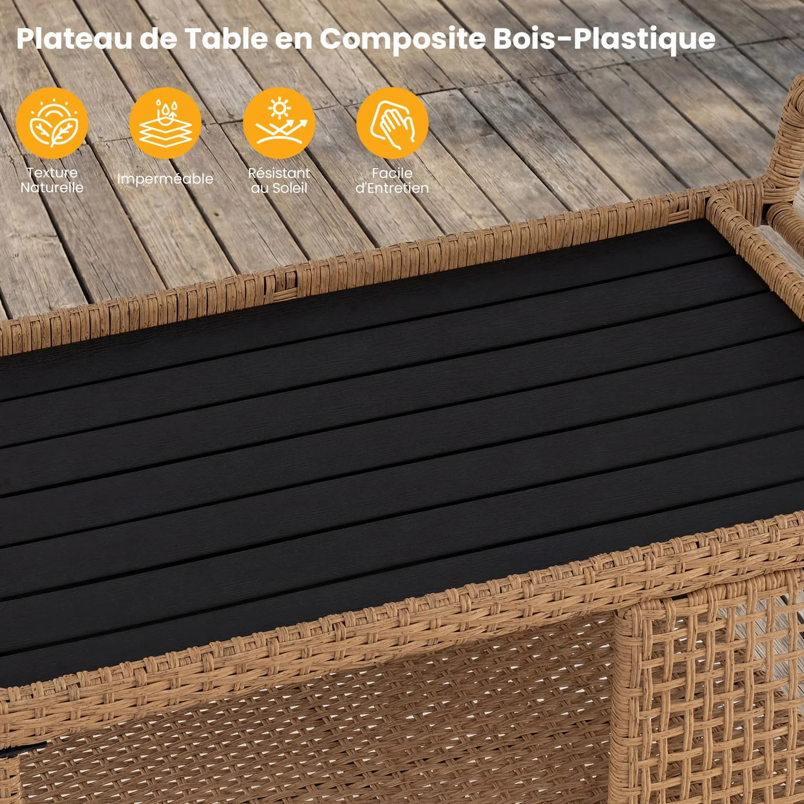 COSTWAY Desserte Exterieur en Rotin PE 3 Niveaux, Chariot de Bar Jardin à roulettes avec Plateau Large