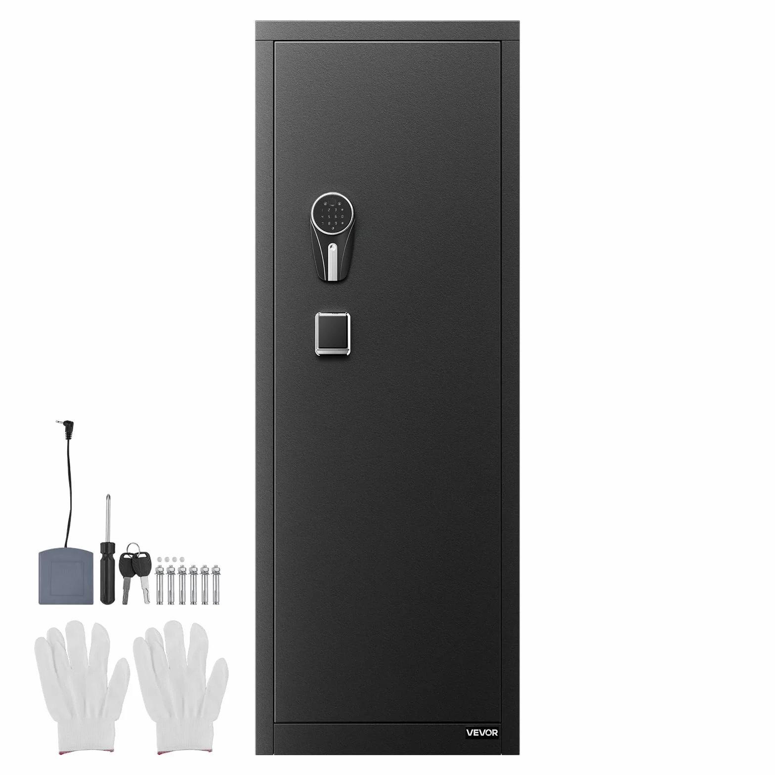 VEVOR Armoire à 8-10 Fusils, Coffre-Fort pour Armes à Feu Verrouillage par Empreinte Digitale et Mot de Passe et Clés, avec 3 Poches pour Pistolets et Supports Réglables, Accès Rapide, pour Domicile