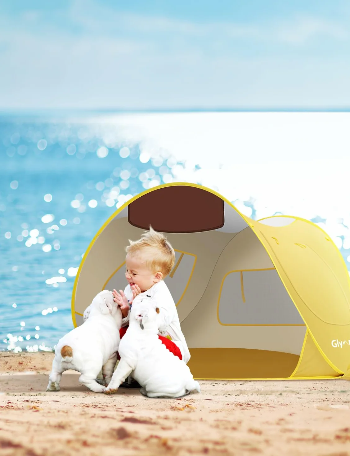 Glymnis Tente Anti UV Bébé, Tente de Plage Pop Up - Anti-UV, Haute Protection Solaire UV 50+, Ventilation - Jaune