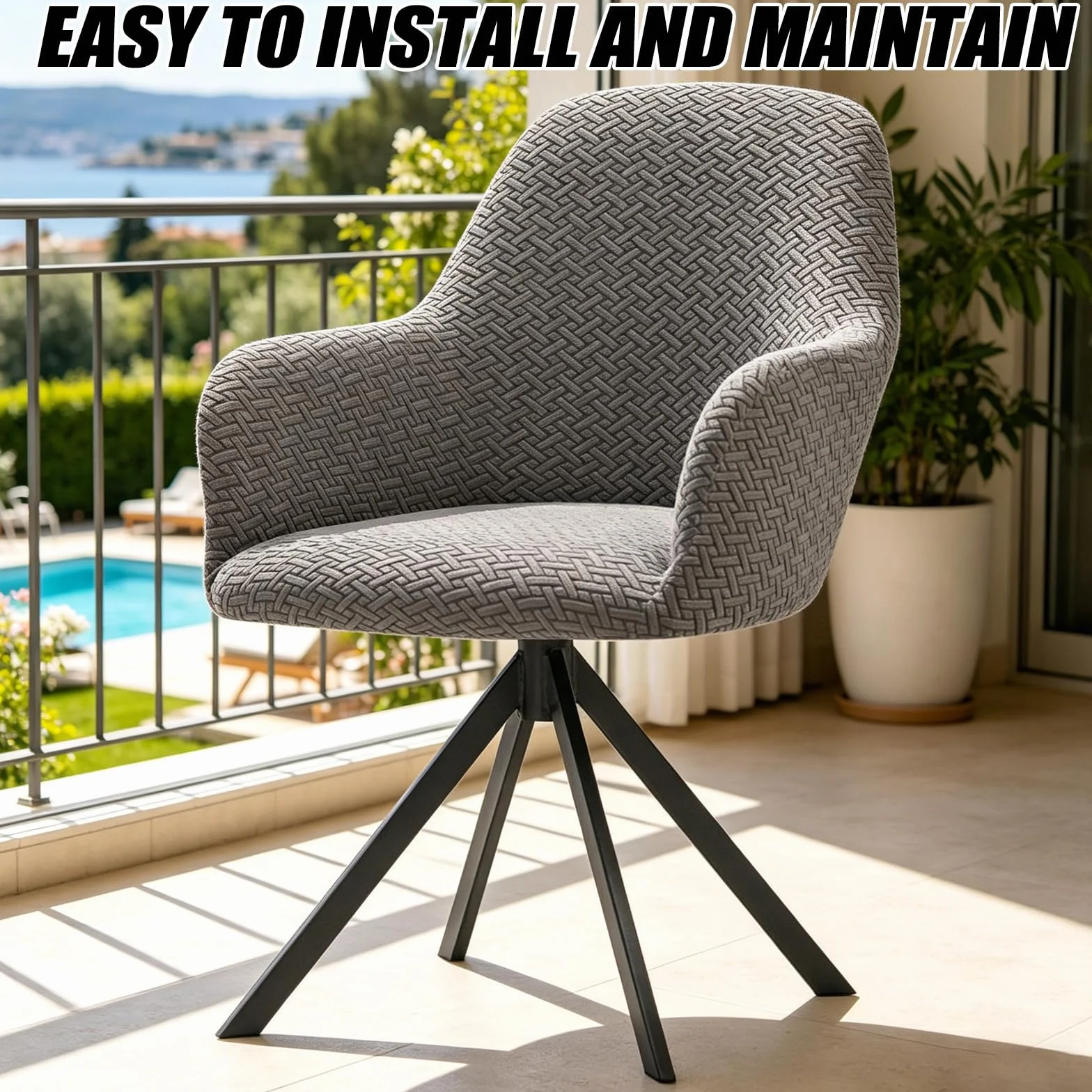 Housses de chaise extensibles avec accoudoirs, lot de 2, amovibles lavables, design décoratif universel pour salle à manger